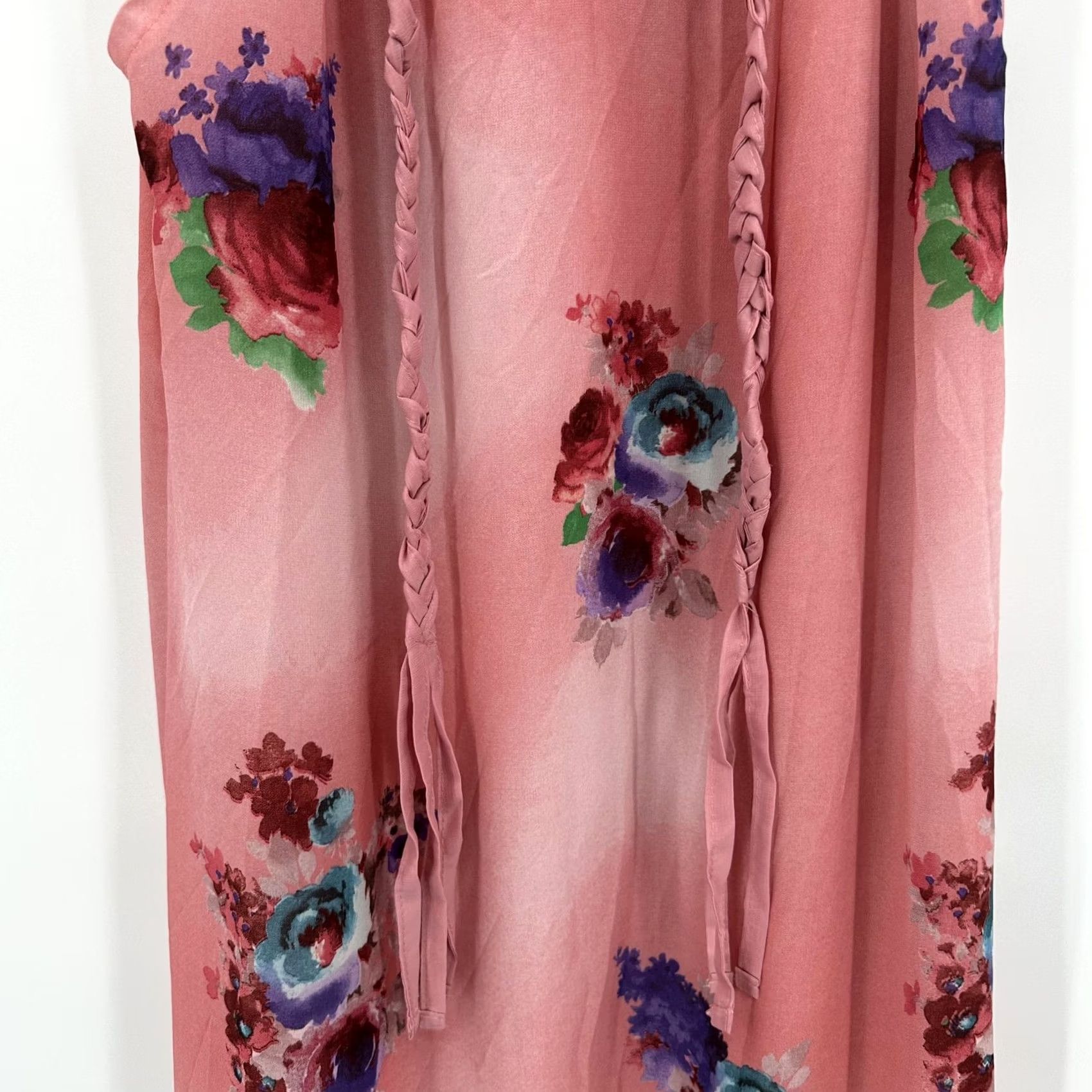 Vintage By Deep Los Angeles Floral Maxi Dress Womens M Pink Halter Braided Straps Size M / US 6-8 / IT 42-44 - 2 Thumbnail