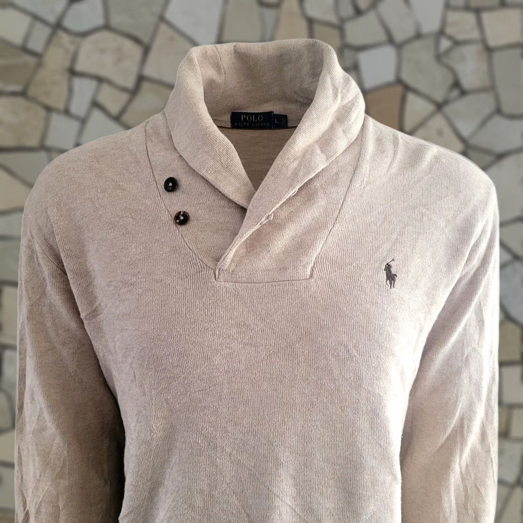 Polo Ralph Lauren Polo Ralph Lauren Beige Shawl Collar Sweatshirt – L Jumper Men Beige Shawl Collar Pullover Vintage Polo Ralph Lauren Mens Size US L / EU 52-54 / 3 - 1 Thumbnail