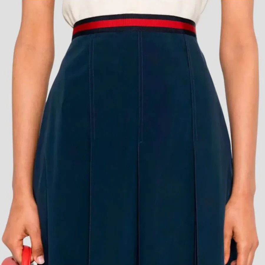Gucci o1la5ras0526 Cotton Poplin Skirt With Web in Blue Size 36" / US 14 / IT 50 - 4 Thumbnail