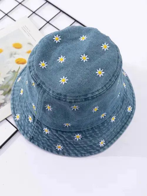 Other Denim Flower Embroidery Bucket Hat Size ONE SIZE - 2 Thumbnail