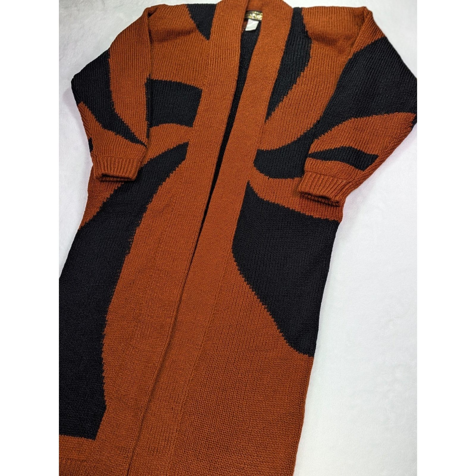 Other Maurada Sz Large Burnt Orange/Black Long/Maxi Knit Cartigan Size L / US 10 / IT 46 - 2 Thumbnail