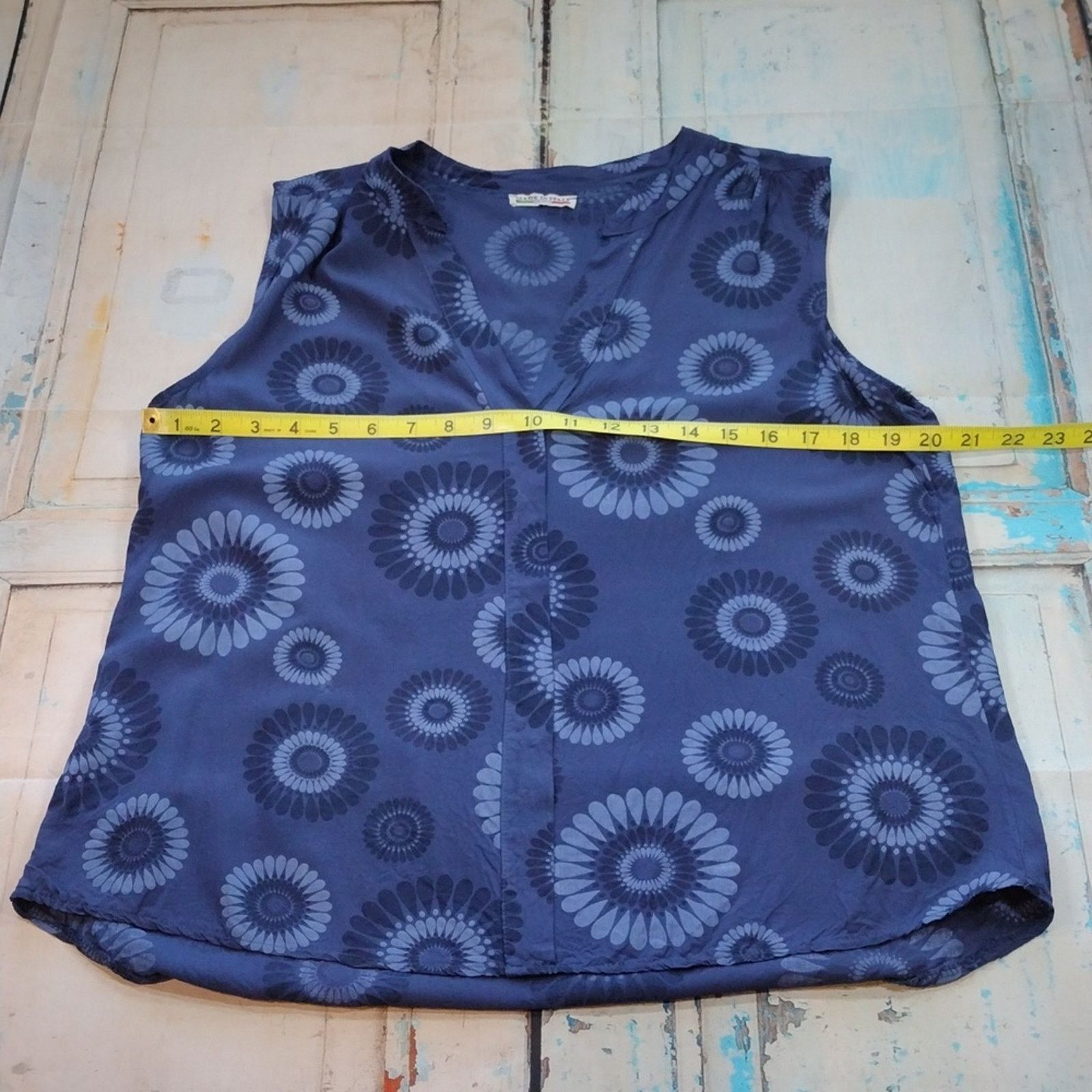 Other Linda Made In Italy Navy Blue Floral Flowy Tank Top Shirt Size XL / US 12-14 / IT 48-50 - 8 Thumbnail