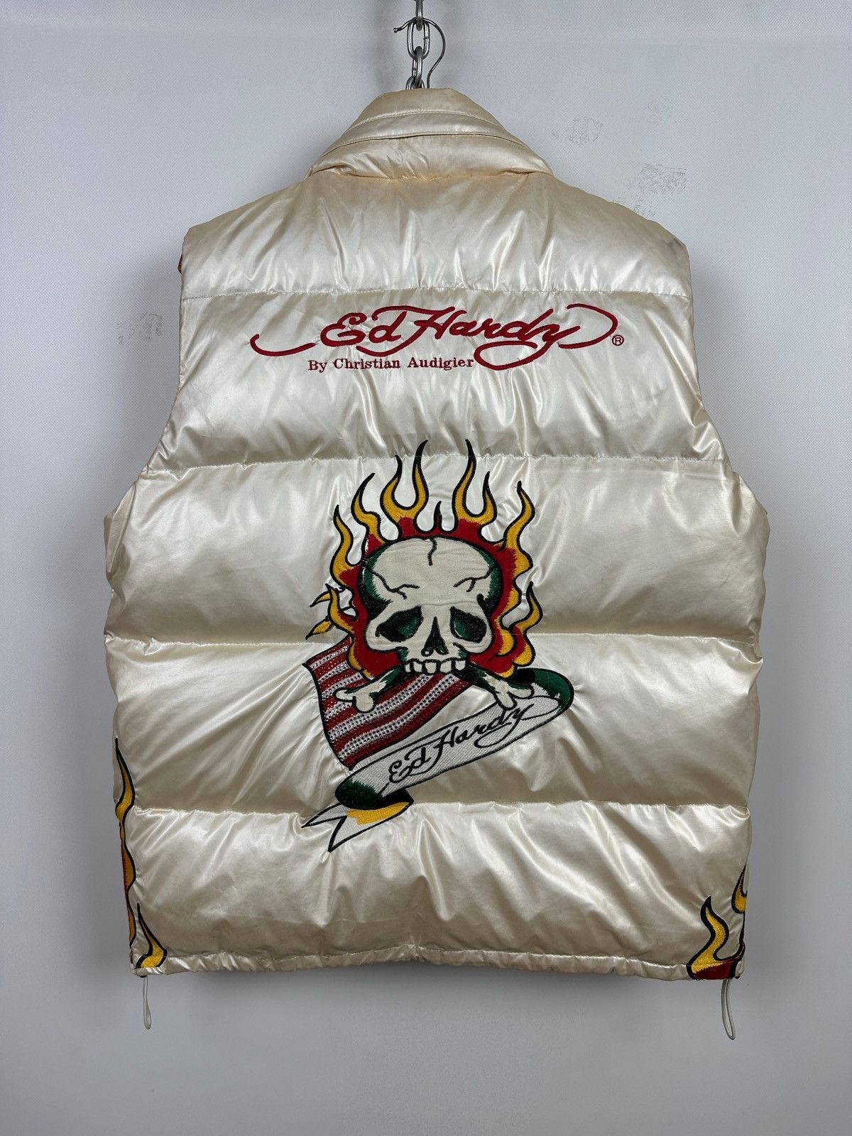 Christian Audigier Vintage Ed Hardy Flaming Skull Down Puffer Vest Size US L / EU 52-54 / 3 - 1 Thumbnail