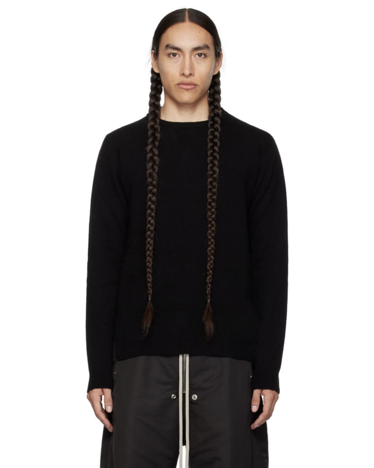 image of Rick Owens Biker Round Neck Cashmere Knit Wool Sweater Fw23 Luxor in Black, Men's (Size XL)