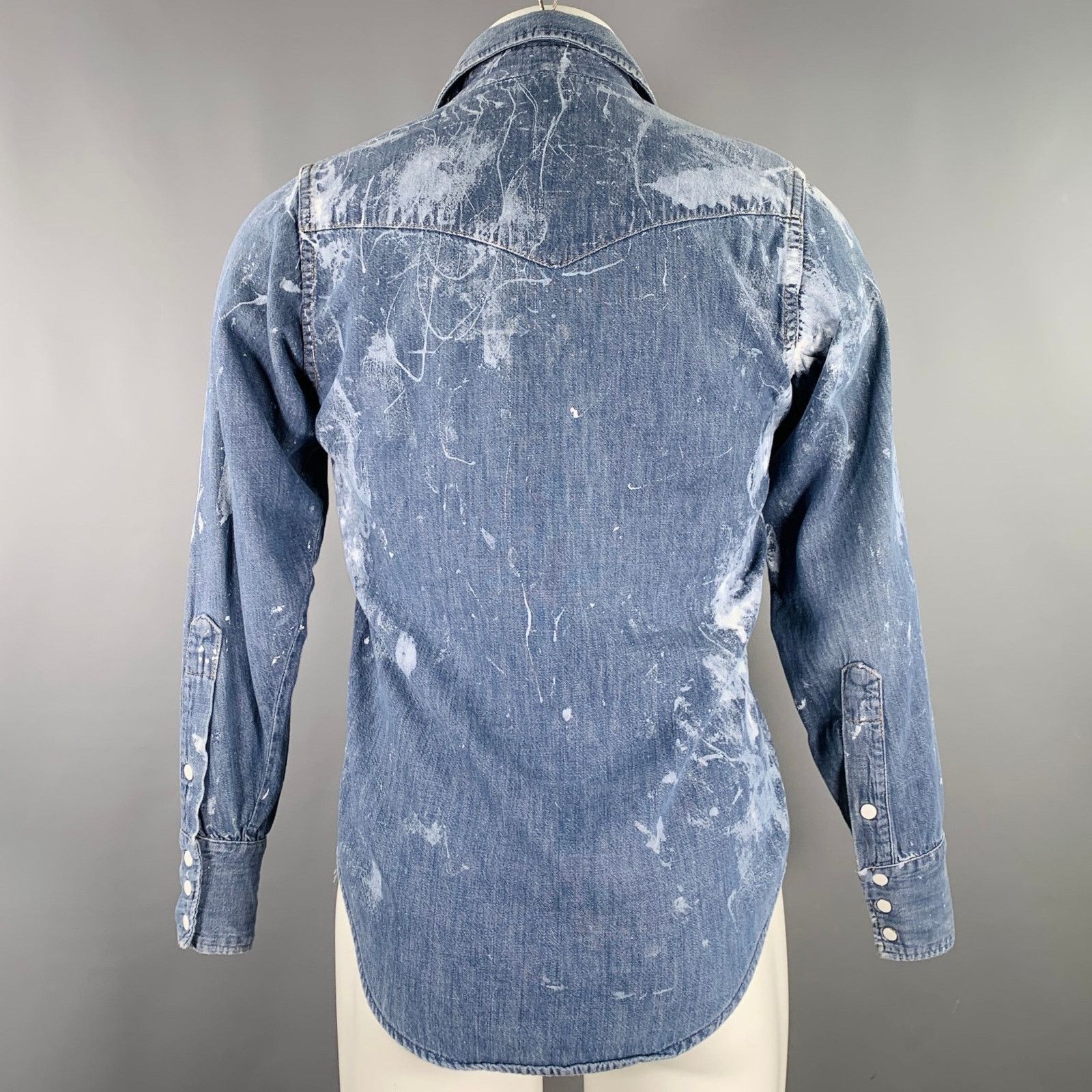 Other Blue Light Blue Paint Splatter Western Long Sleeve Shirt Size US S / EU 44-46 / 1 - 3 Thumbnail