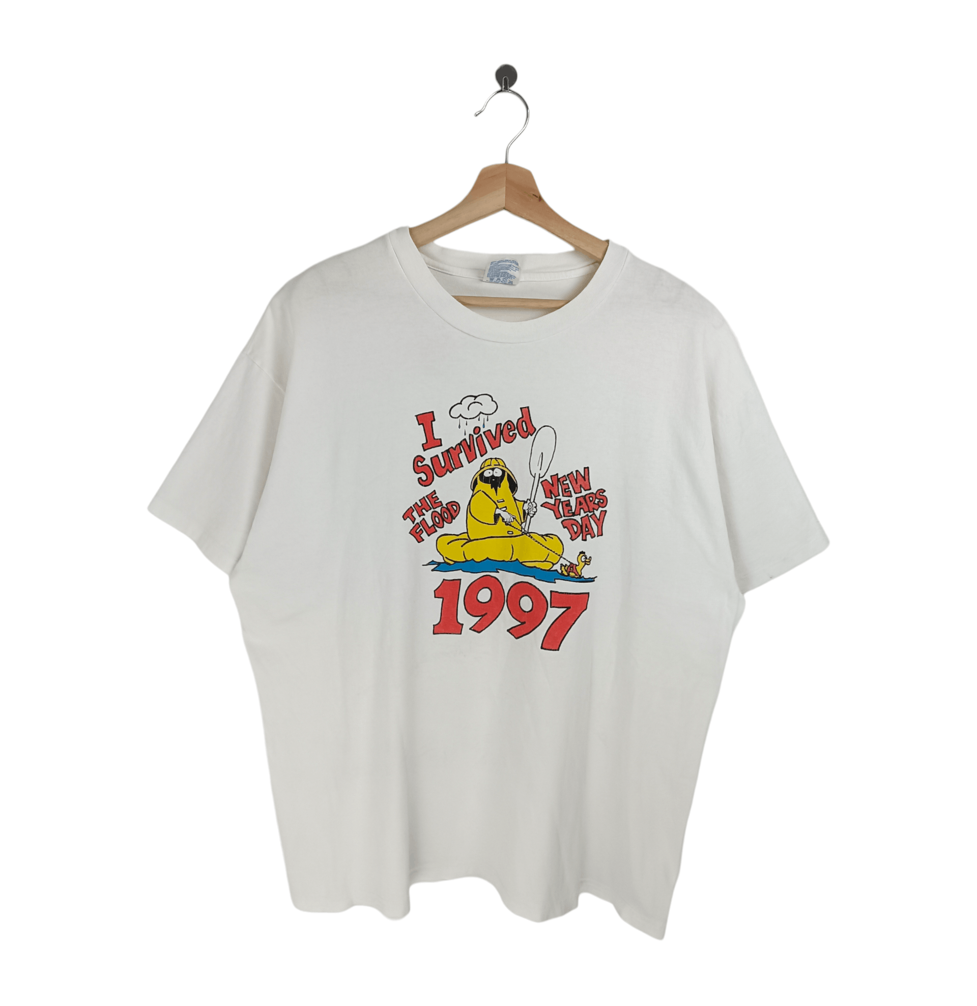 Vintage VINTAGE 90s I SURVIVED THE FLOOD 1997 FUNNY HUMOR VERY RARE Size US XL / EU 56 / 4 - 1 Thumbnail
