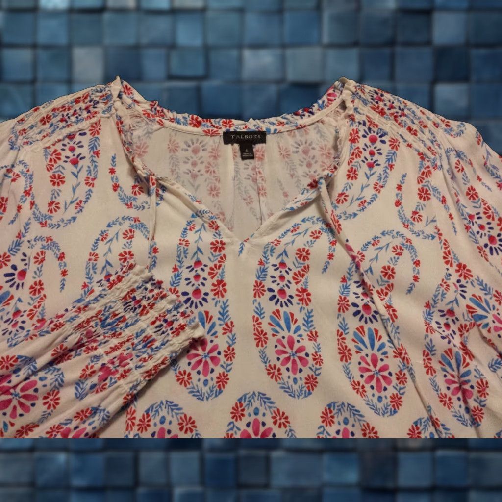 Talbots Talbots Blouse Shirt Womens S Multicolor Paisley V-Neck Pullover Long Sleeve Size S / US 4 / IT 40 - 1 Thumbnail