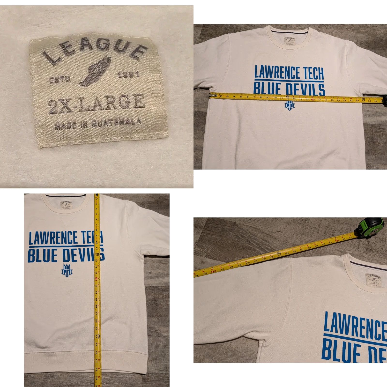 Vintage Lawrence Tech University Blue Devils Adult Crewneck Sweatshirt White 2XL Crewneck Pullover Fleece League Size XXL / US 16-18 / IT 52-54 - 8 Thumbnail