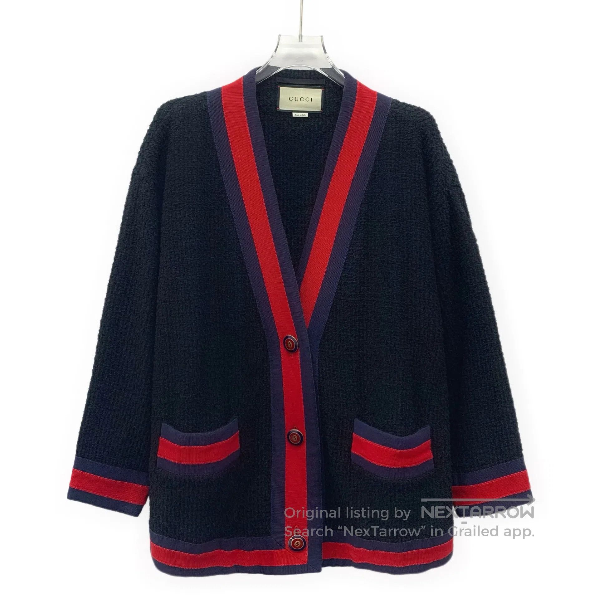 Gucci Guicci Black Striped Trim Cotton V-neck Single-breasted Lo Size US M / EU 48-50 / 2 - 1 Thumbnail