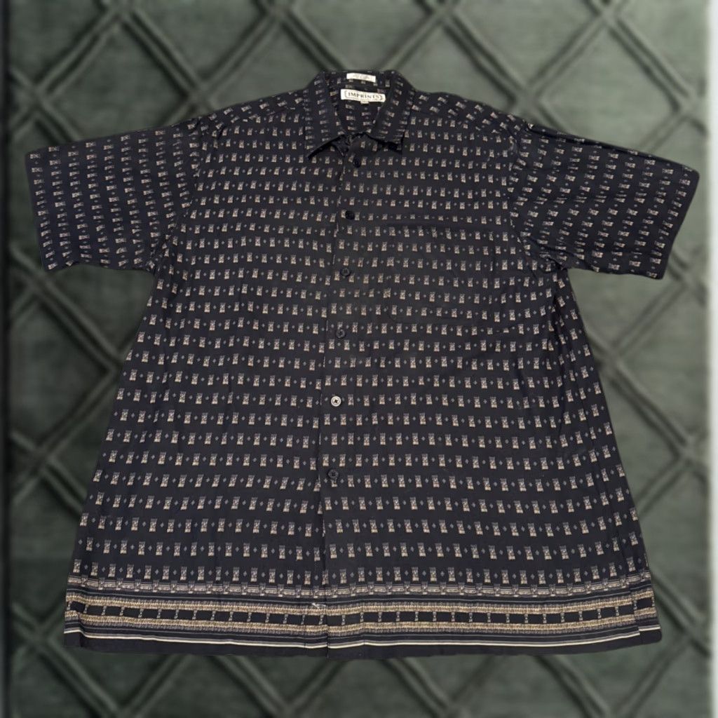 J Brand VINTAGE Imprints Geometric Pattern Button-Up Shirt 90s Large Mens Black Short Sleeve Casual Shirt Size US L / EU 52-54 / 3 - 1 Thumbnail