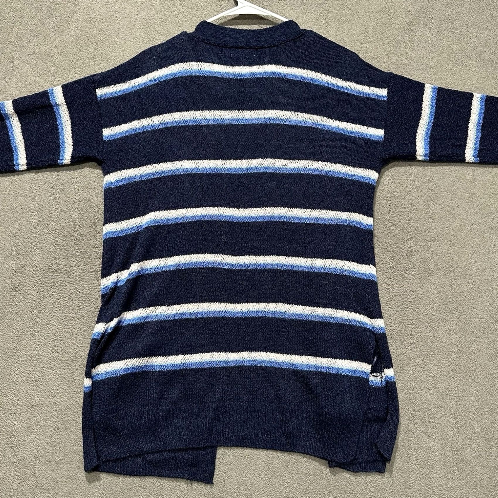 Vintage SO Cardigan Sweater Womens Medium Blue Striped Knit Open Front Pockets Flowy EUC Size M / US 6-8 / IT 42-44 - 2 Thumbnail