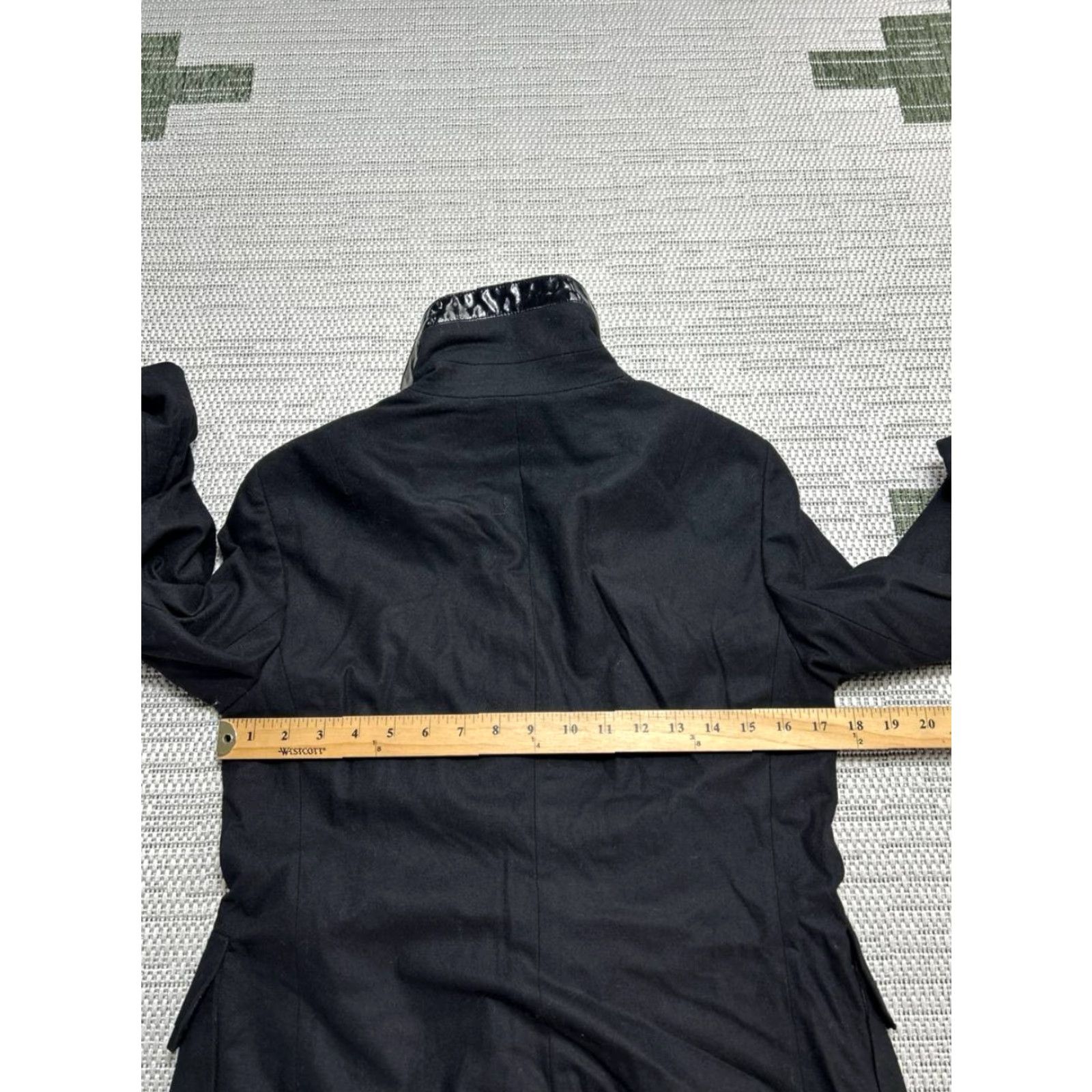 Akris Akris Coat Womens 8 Black Wool Blend Stretch Concealed Placket Funnel Neck Mid-Length Winter Fall Spring Long Sleeve Button Size M / US 6-8 / IT 42-44 - 4 Thumbnail