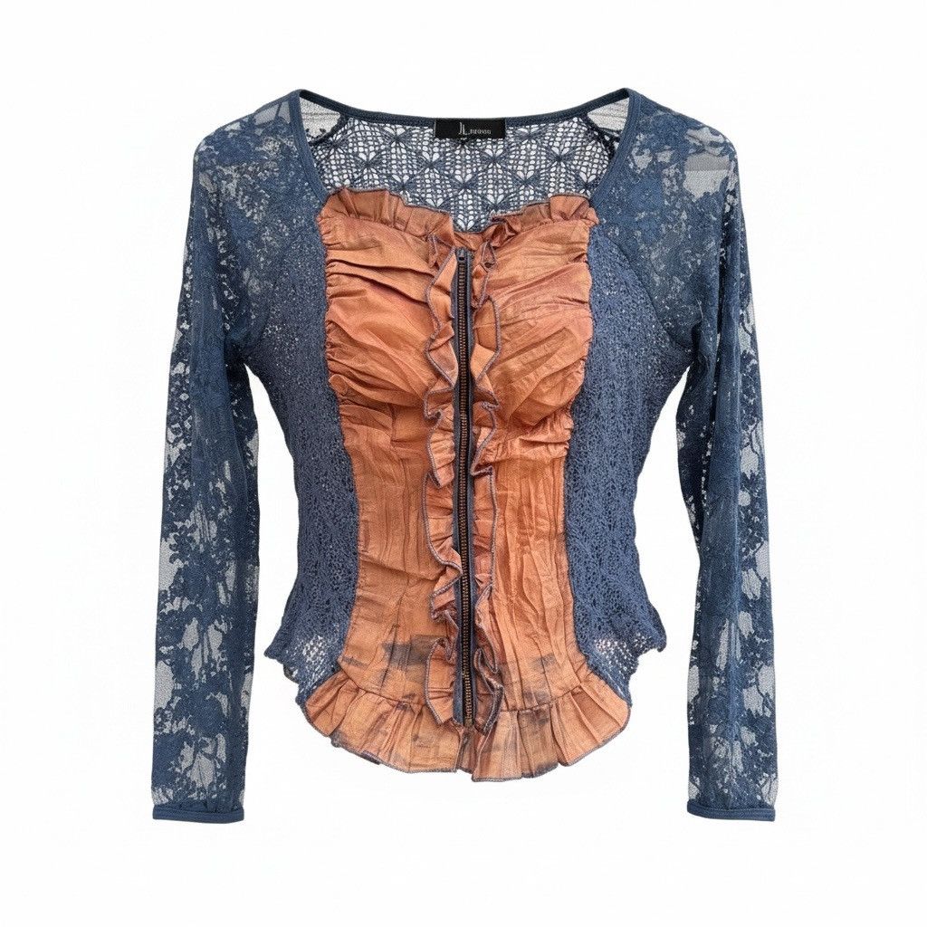 Vintage Y2K Fairy Grunge Lace Corset Top Front Ruffle JL Design S M Size S / US 4 / IT 40 - 2 Thumbnail