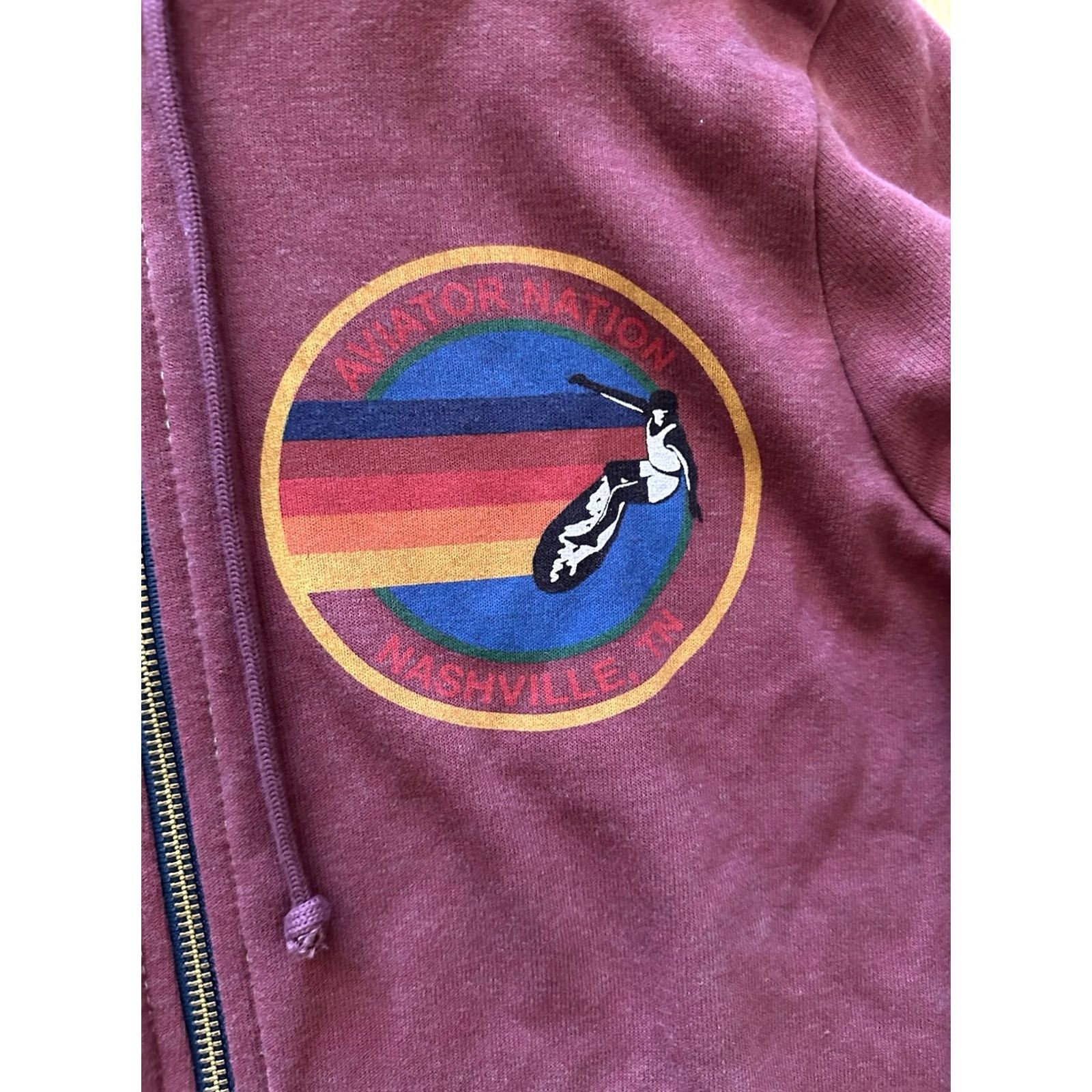 Aviator Nation Aviator Nation Hoodie Unisex Adults Medium Full Zip Up Sweatshirt Red 5 Stripe Maroon Jersey Cotton Blend Size M / US 6-8 / IT 42-44 - 2 Thumbnail