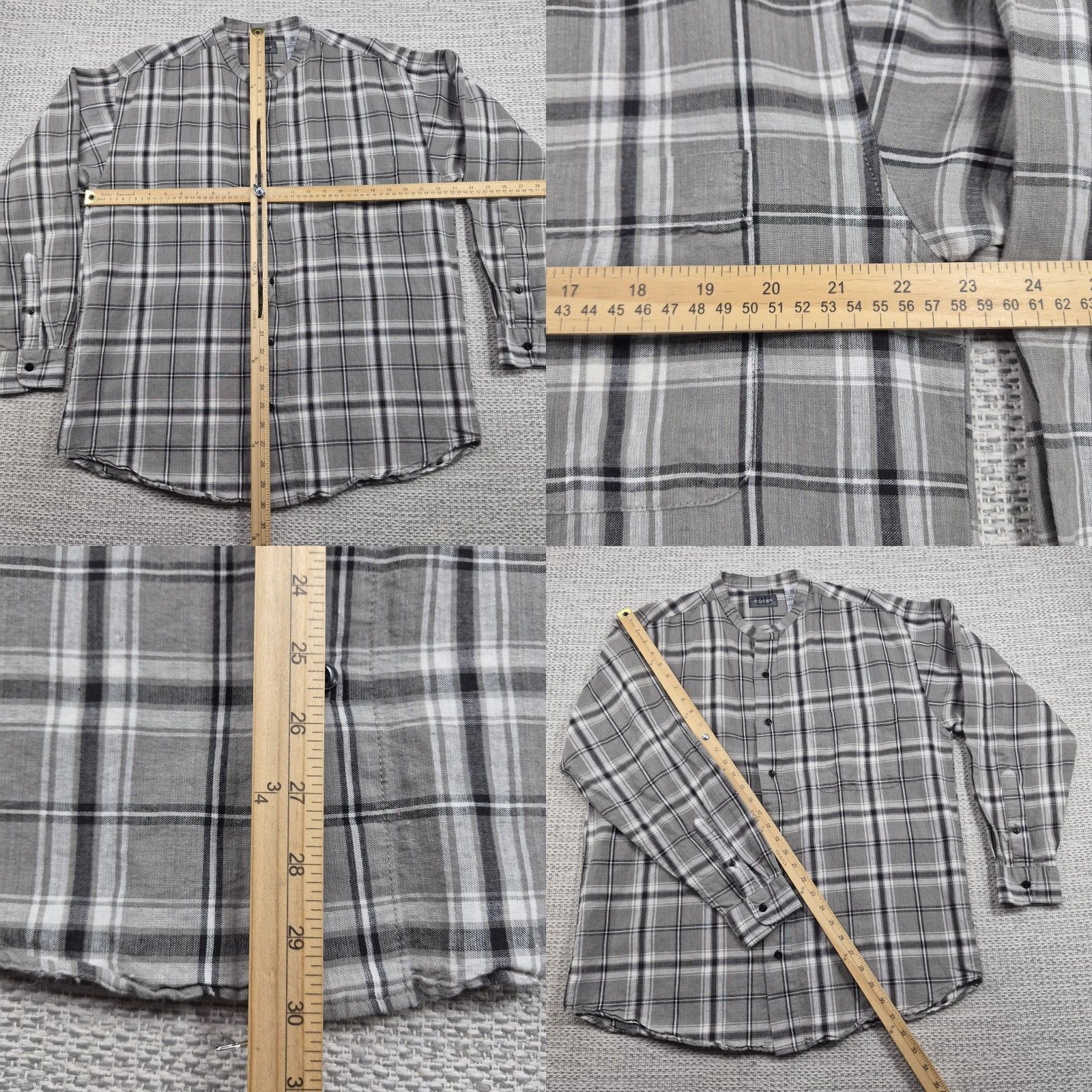 Bugle Boy Bugle Boy Button Up Shirt Mens Large Gray Plaid Band Collar Long Sleeve vintage Size US L / EU 52-54 / 3 - 8 Thumbnail