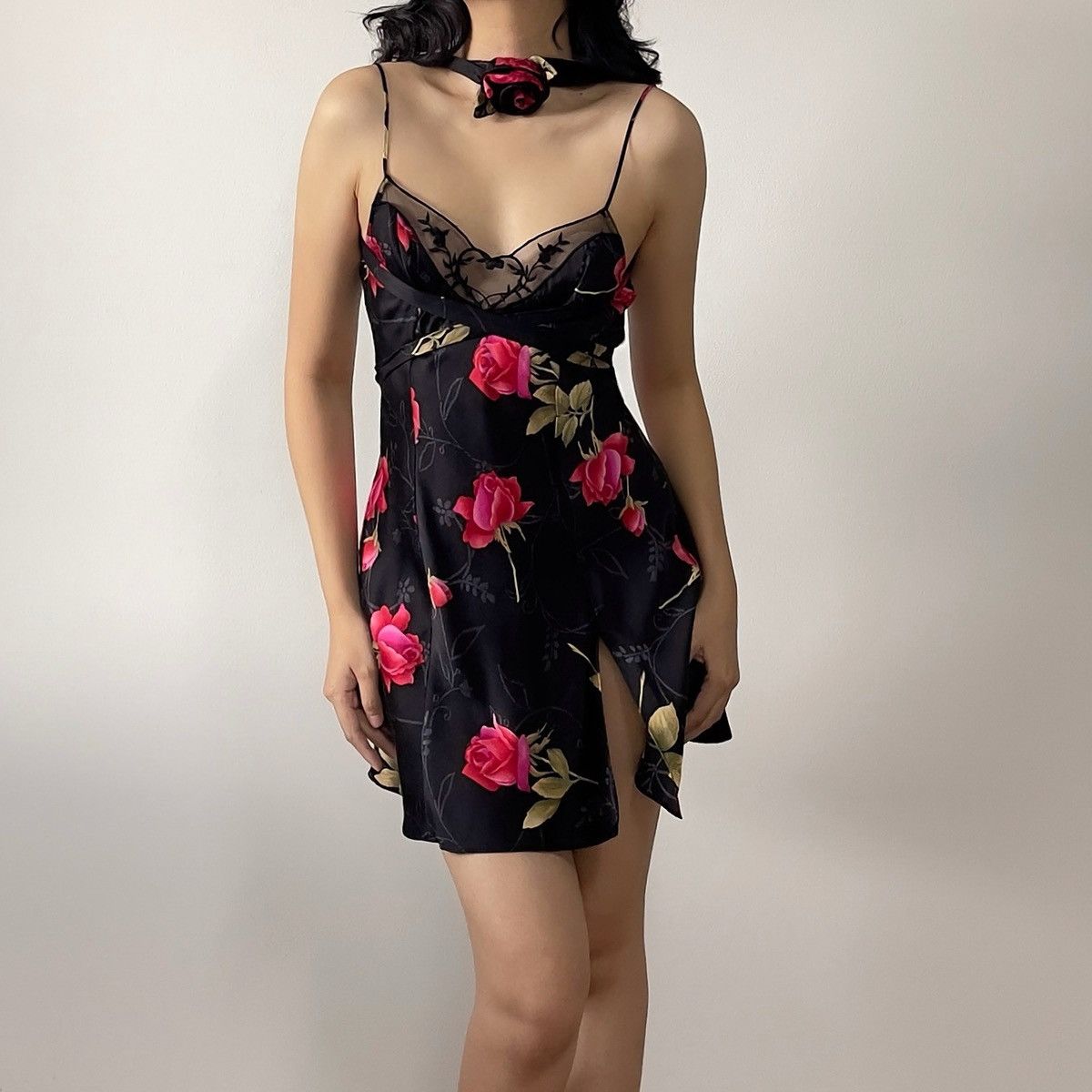 Victoria's Secret Victoria's Secret black satin/lace babydoll mini slip  dress | Grailed