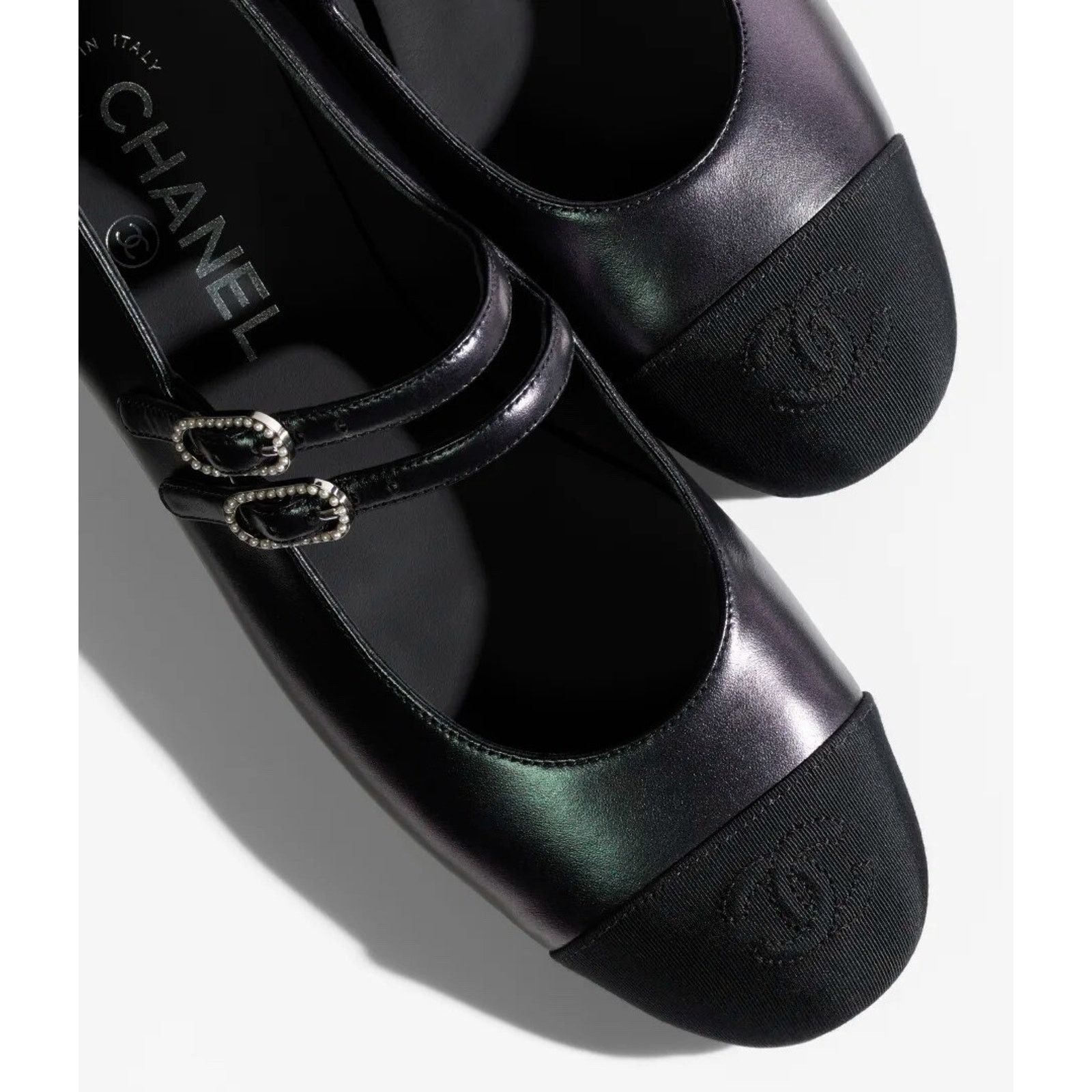 Chanel Chanel 24S Iridescent Black Double Strap Pearl CC Logo Size US 8 / IT 38 - 8 Thumbnail