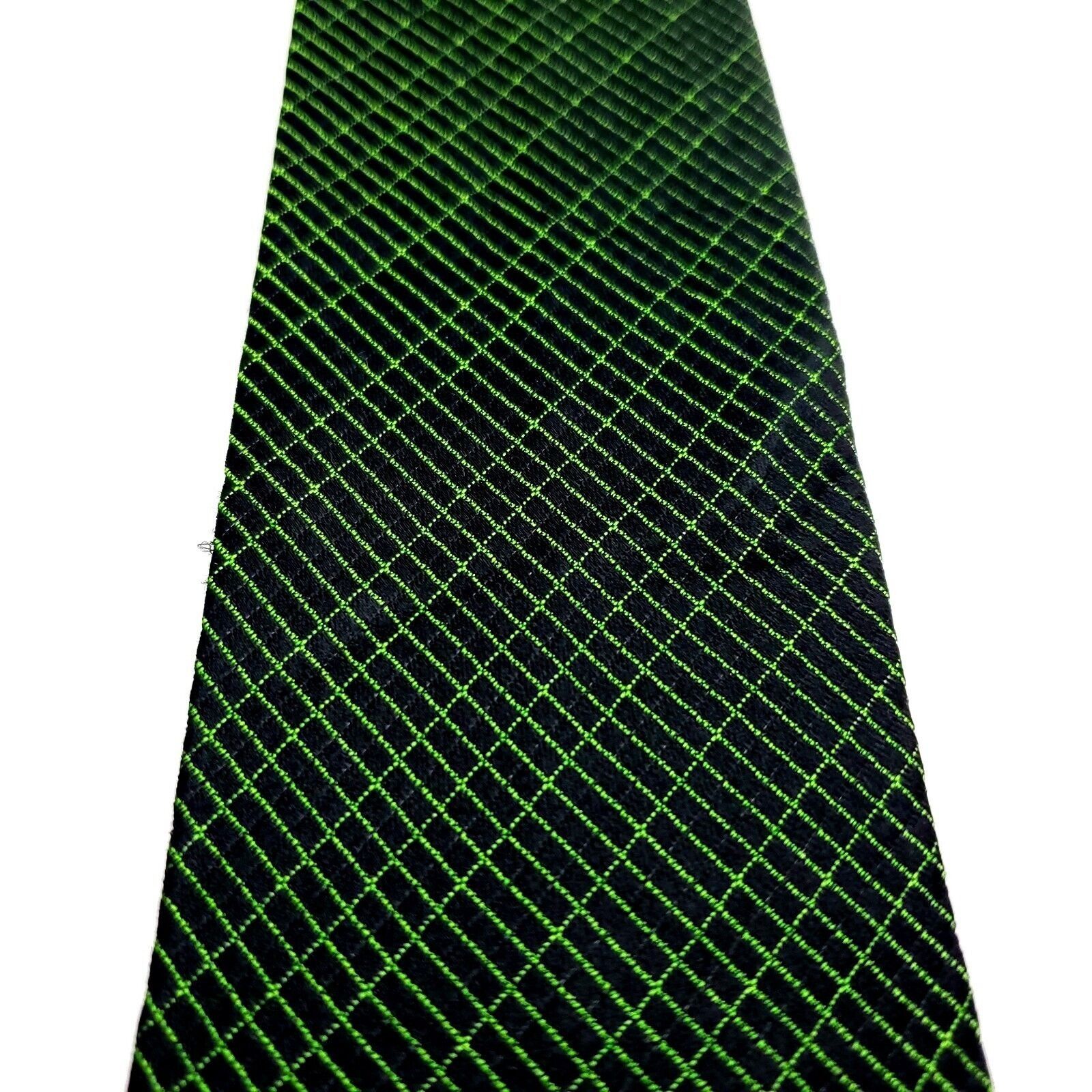 Van Heusen Van Heusen Studio Green Black Silk Tie Woven Skinny Pencil Size ONE SIZE - 2 Thumbnail
