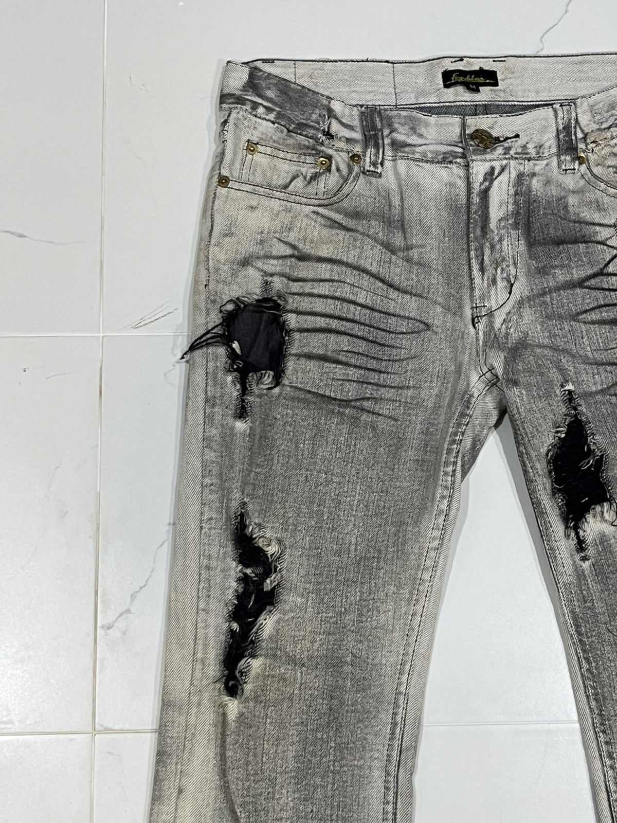 Japanese Brand FLARE💥Japan Brand Ripped Smoke Grey Flared Denim Jeans Size US 32 / EU 48 - 4 Thumbnail