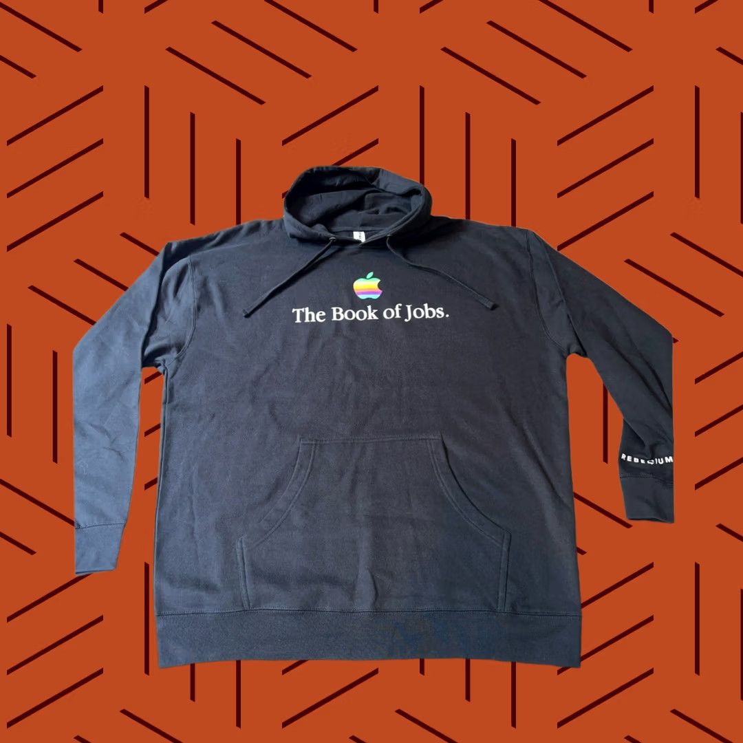 Vintage VINTAGE Independent Trading Company Hoodie 2XL Black Apple Logo The Book Of Jobs Parody Pullover Sweatshirt Unisex Adults Mens Womens Size US XXL / EU 58 / 5 - 1 Thumbnail