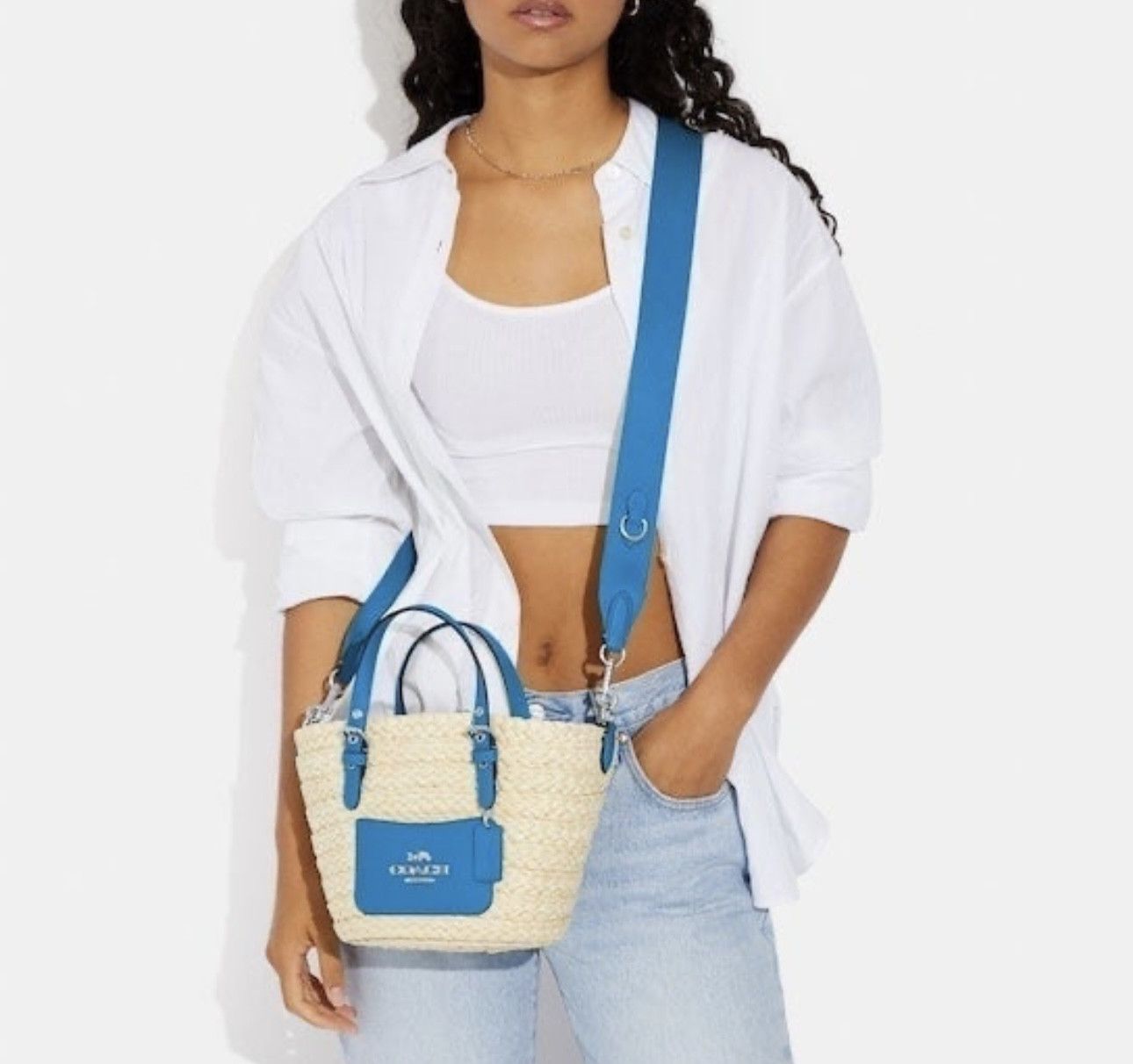 Coach NWT Coach Small straw and smooth leather Tote CJ519 Size ONE SIZE - 8 Thumbnail