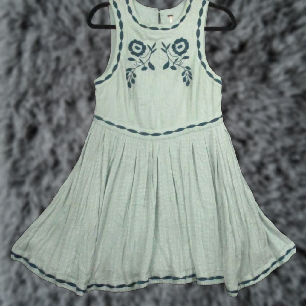 Free People VINTAGE Free People Dress Sleeveless 8 Mint Green Flowers Birds A-Line Ladies Women Size M / US 6-8 / IT 42-44 - 1 Thumbnail
