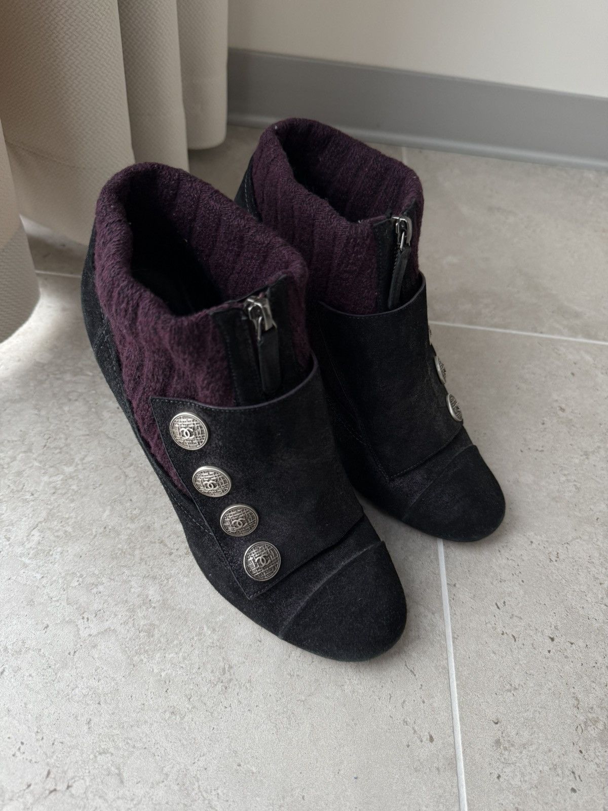 Chanel CHANEL Iridescent Wool Suede CC Snap Buttons Ankle Boots Size US 9 / IT 39 - 2 Thumbnail