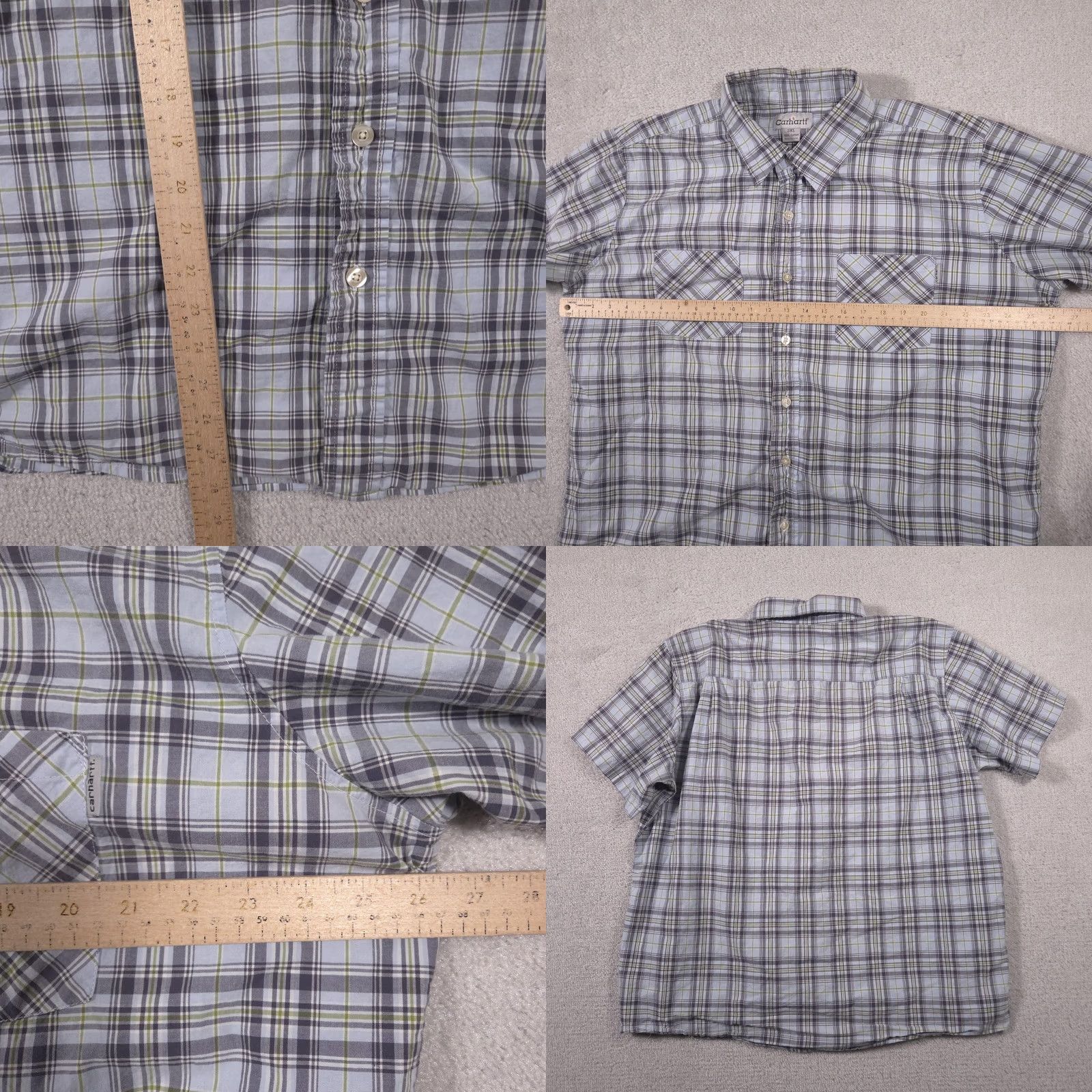 Carhartt Carhartt Shirt Mens 2XL Blue Gray Green Plaid Short Sleeve Button Front Size US XXL / EU 58 / 5 - 8 Thumbnail