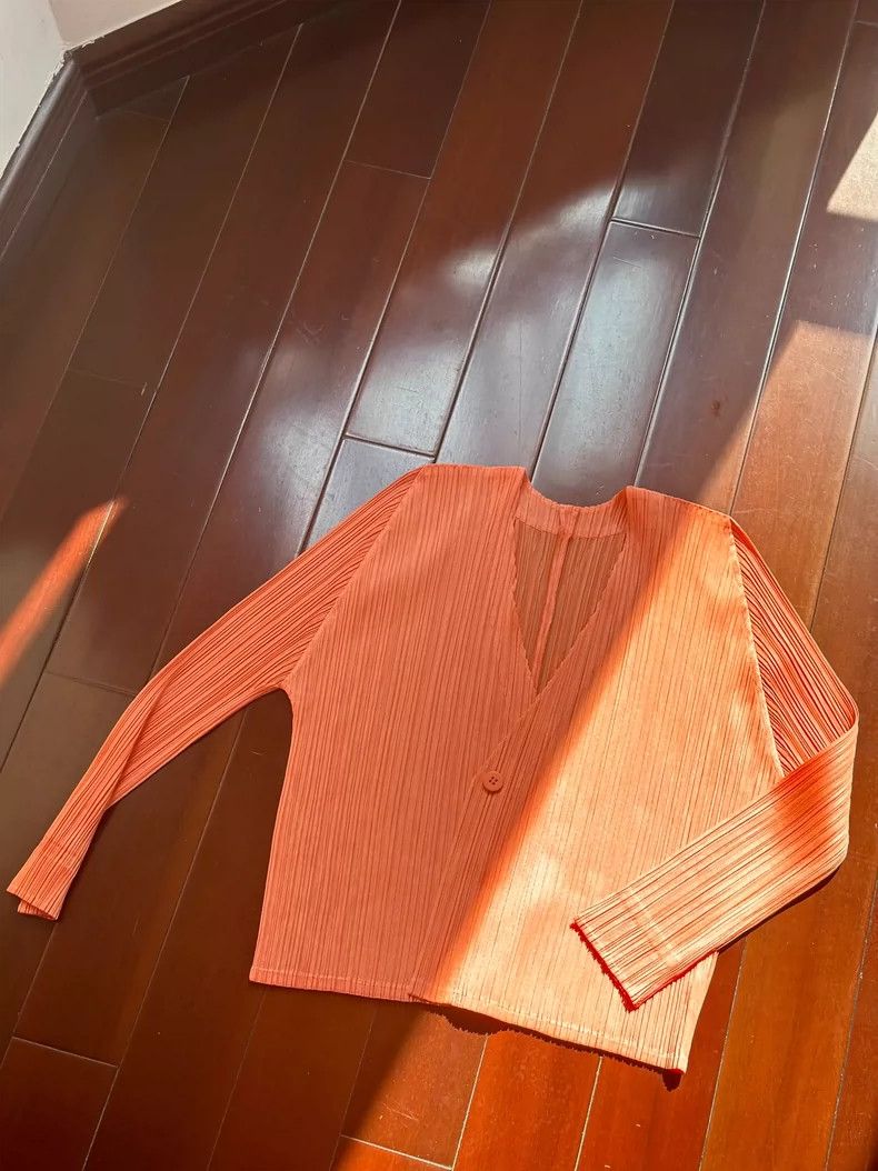 Issey Miyake Issey Miyake size:3 Orange pleated long-sleeved shirt Size XS / US 0-2 / IT 36-38 - 1 Thumbnail
