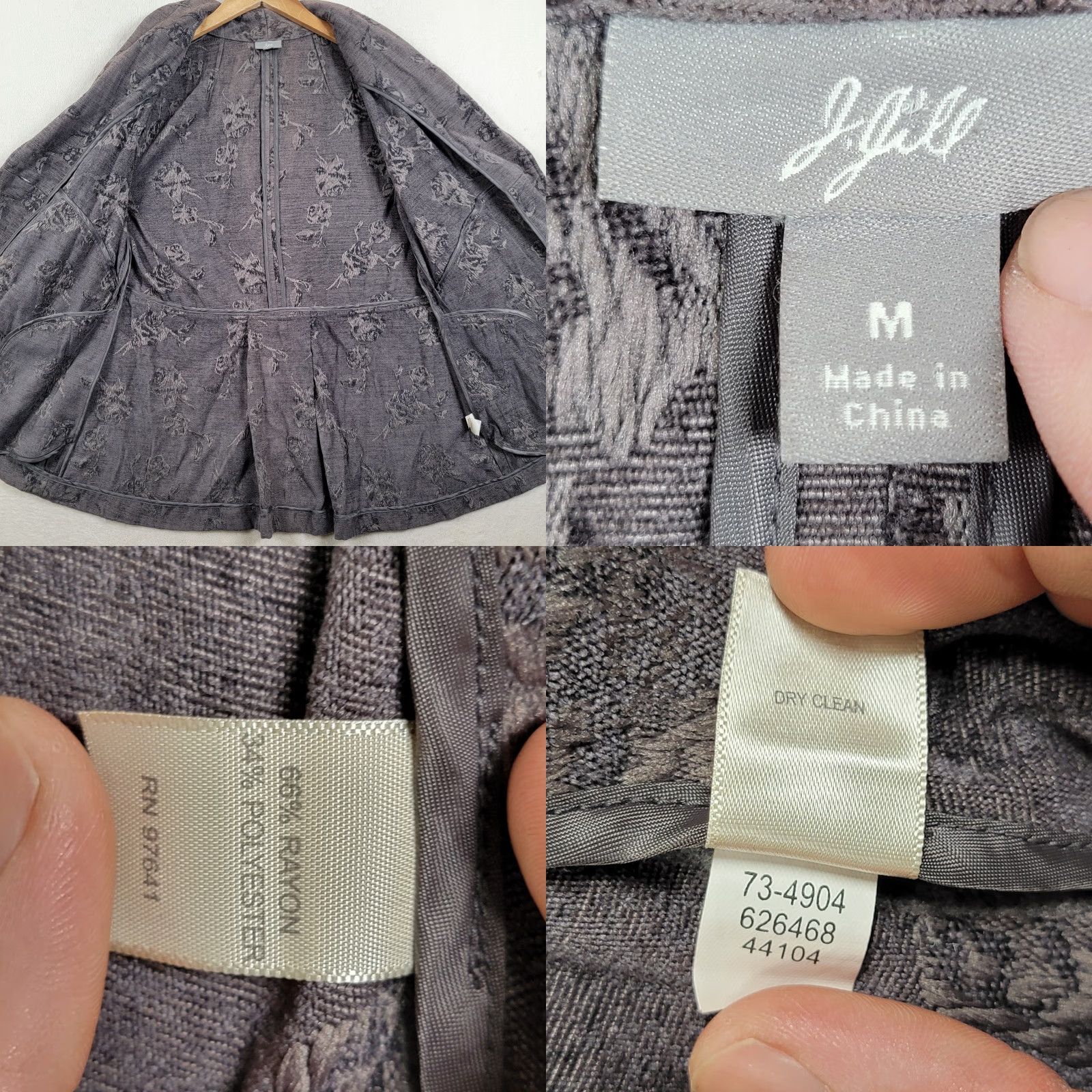 J. Jill J. Jill Blazer Jacket Women's M Gray Velvety Tapestry Floral Roses Button Closure Lapel Boho Modern Casual Pockets 3 Buttons Size M / US 6-8 / IT 42-44 - 10 Thumbnail