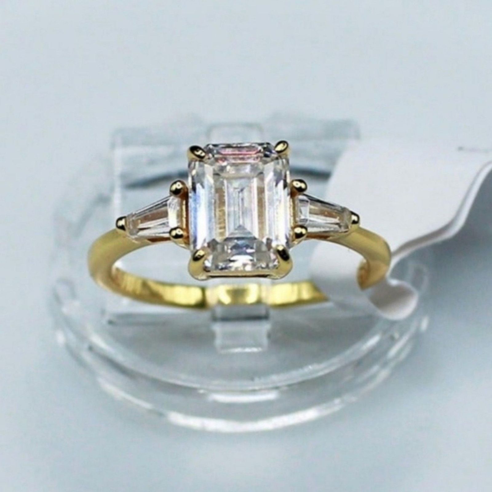 Other 1.5 Ct Moissanite Ring Emerald Cut 18k Gold Plated 7 NWT Size ONE SIZE - 3 Thumbnail
