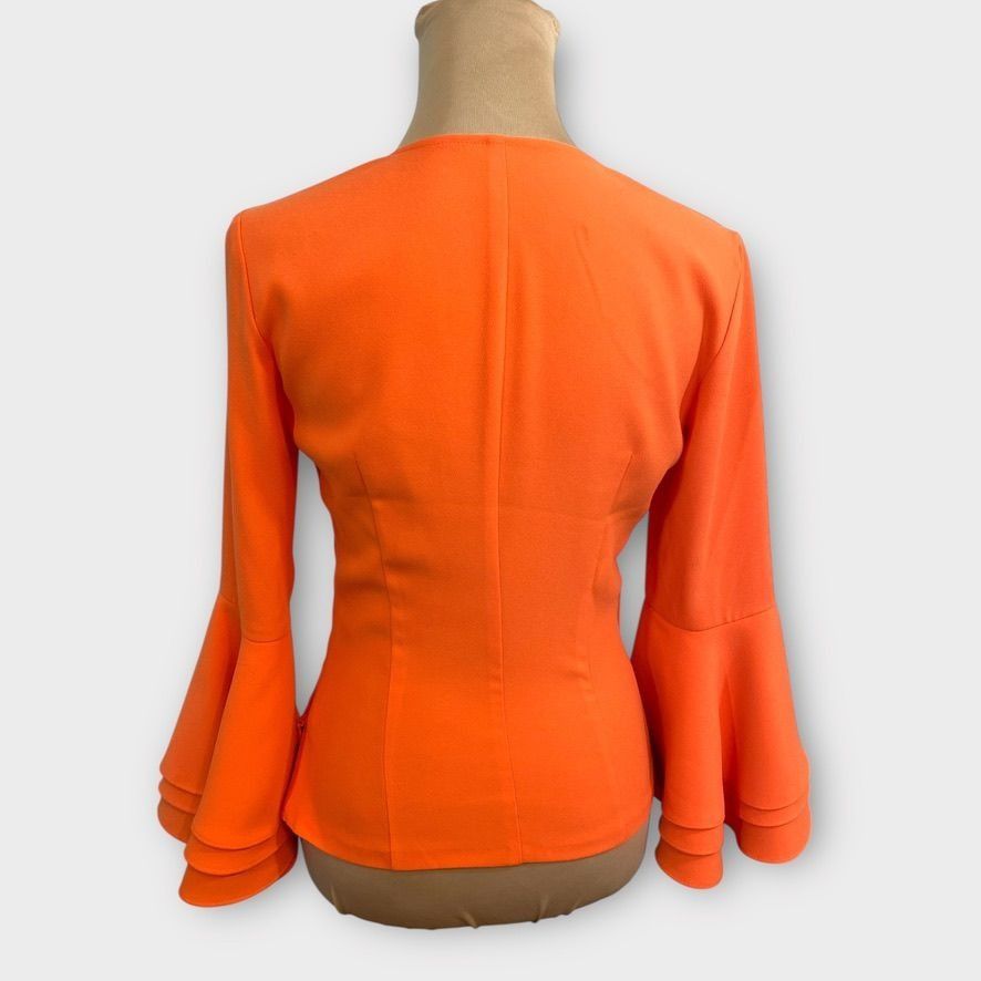 Bebe Bebe Y2K Orange Tiered Bell Sleeve Blouse XS V Neck 2000s EU Size XS / US 0-2 / IT 36-38 - 3 Thumbnail