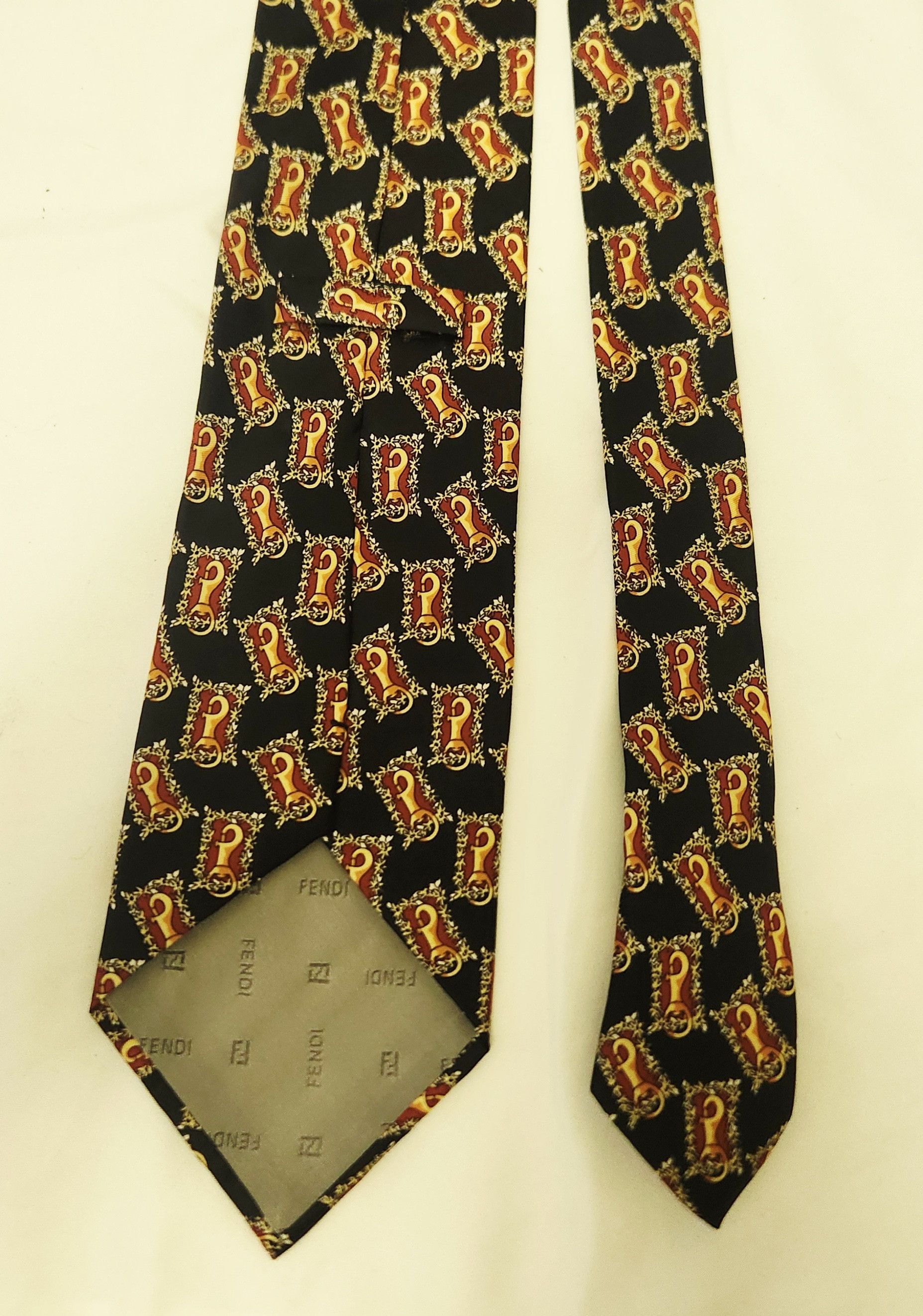 Fendi Fendi neck tie black gold red silk Italy Size ONE SIZE - 4 Thumbnail