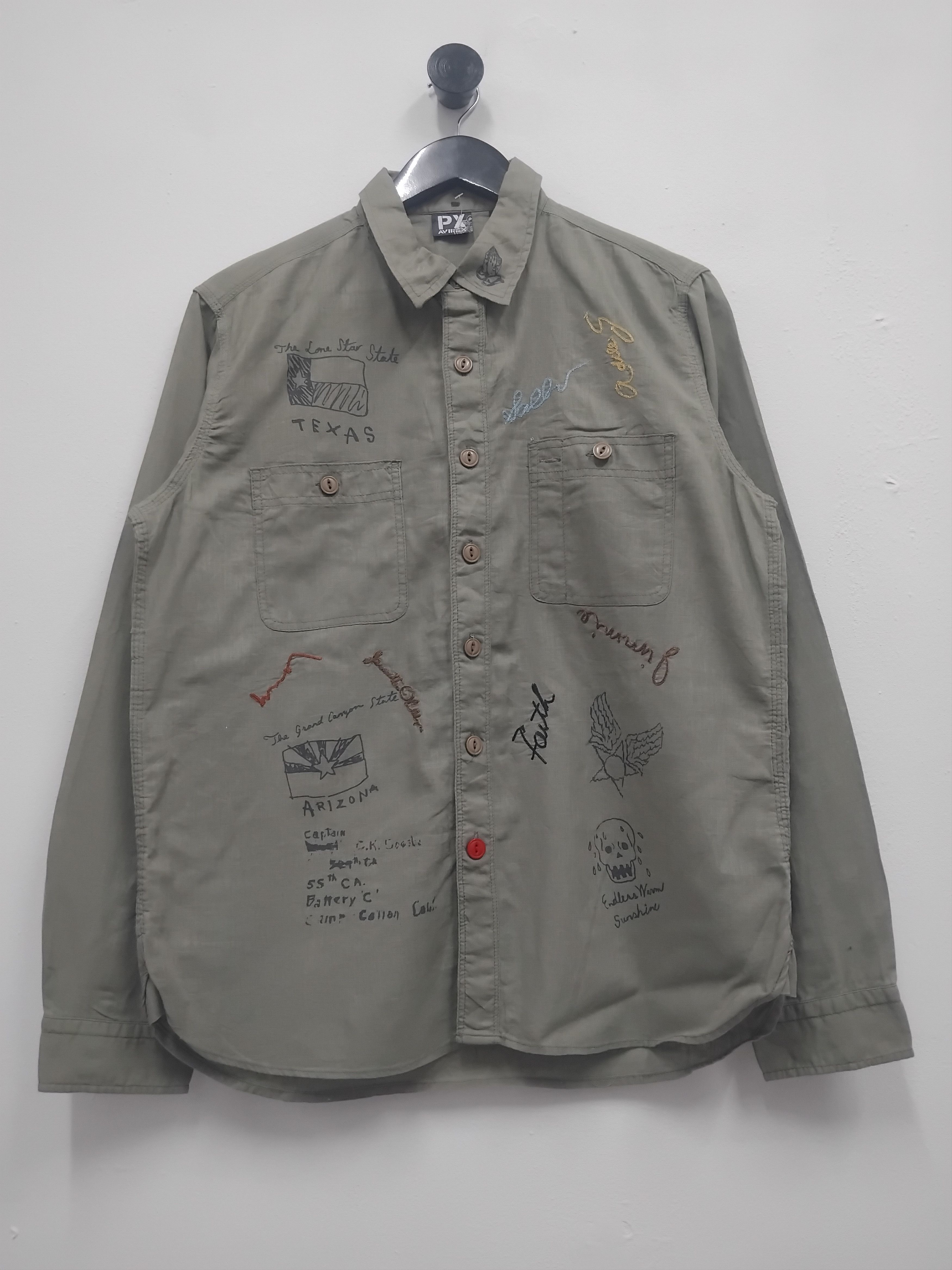 Avirex 💥Avirex art sketch green button ups shirt Size US M / EU 48-50 / 2 - 6 Thumbnail