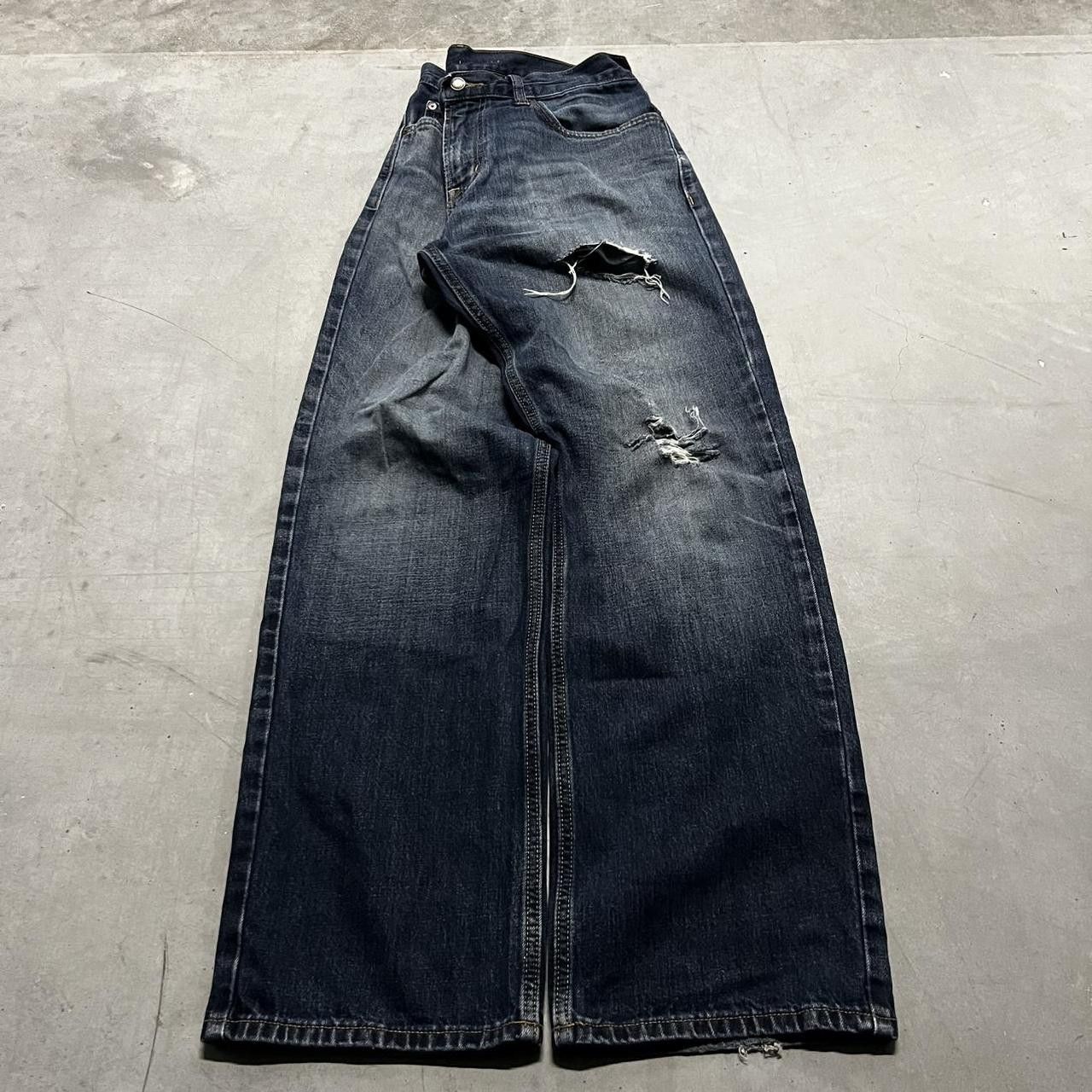 Japanese Brand × Vintage Vintage Y2K/2000s Baggy Ripped Grunge Dark wash Denim Jeans! Size US 34 / EU 50 - 3 Thumbnail