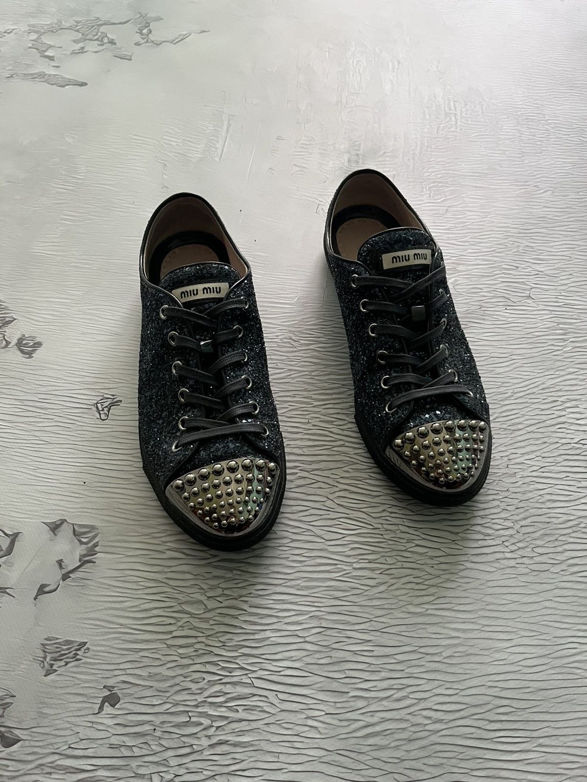 Miu Miu Miu Miu Glitter Dark Blue Studded Blue 1 Trainer Sneakers Size US 10 / IT 40 - 1 Thumbnail