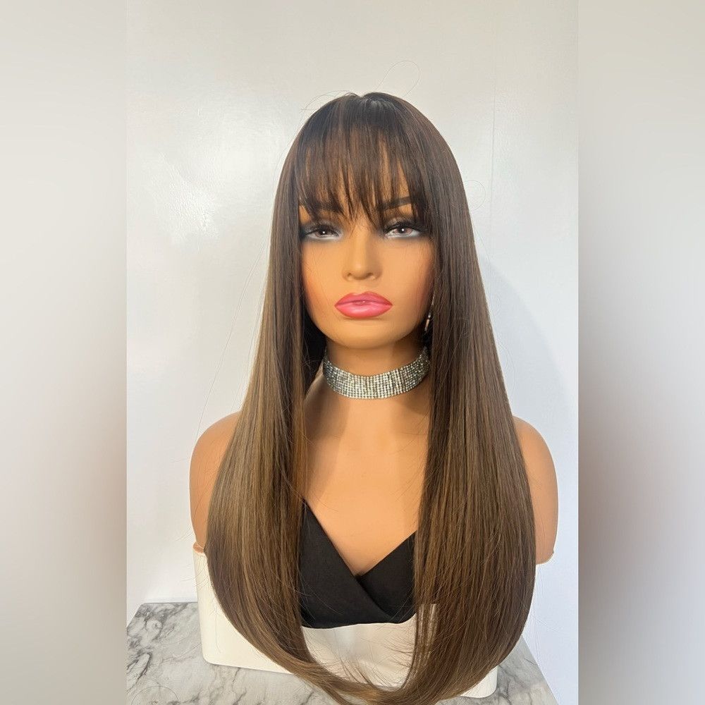 Other Balayage Brown roots Dark Blonde hair Wig with Bangs 20” Size ONE SIZE - 2 Thumbnail