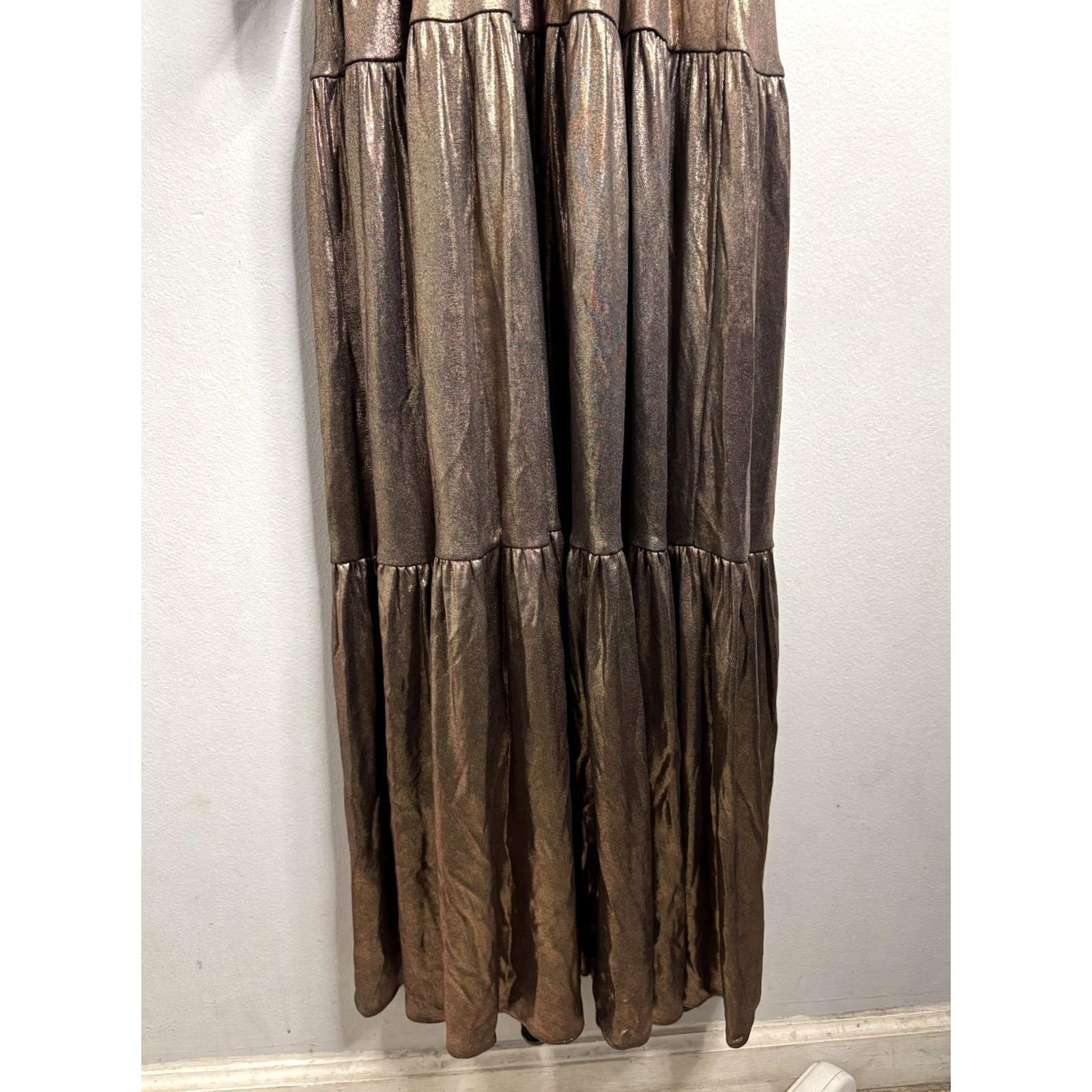 Vintage Eliza J Dress Womens 10 Bronze Metallic Halter Maxi Tiered Evening Gown Size L / US 10 / IT 46 - 7 Thumbnail