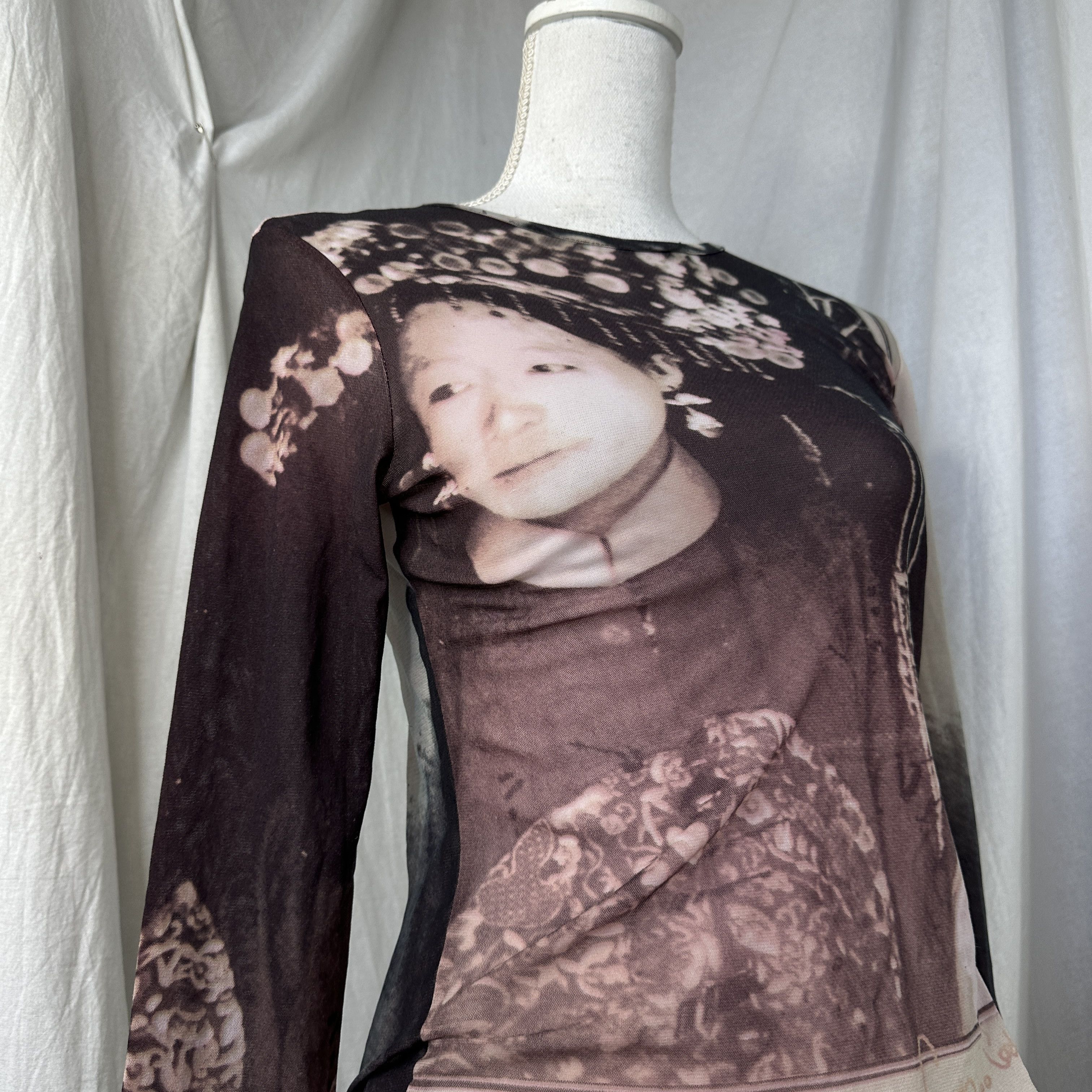 Cop Copine × Vintage Vintage Avant Garde opium Cop Copine Printed Mesh Top 00s Size M / US 6-8 / IT 42-44 - 7 Thumbnail