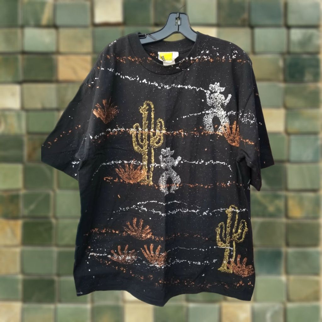 Vintage VINTAGE ALL OVER PRINT - Art - PAINT COWBOY SHIRT 2XL Shirt Men 2XL Black Cowboy 80s 90s Hip Hop Embellished Tee Men Size US XXL / EU 58 / 5 - 1 Thumbnail