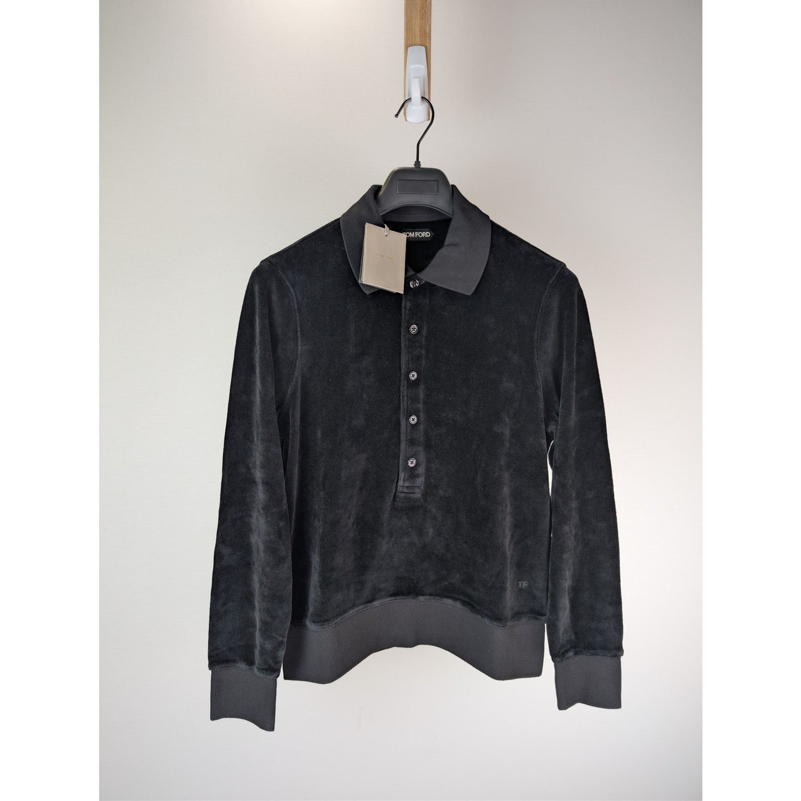 Tom Ford o1rshd1 Long Sleeve Velvet Polo Shirt in Black Size US M / EU 48-50 / 2 - 8 Thumbnail