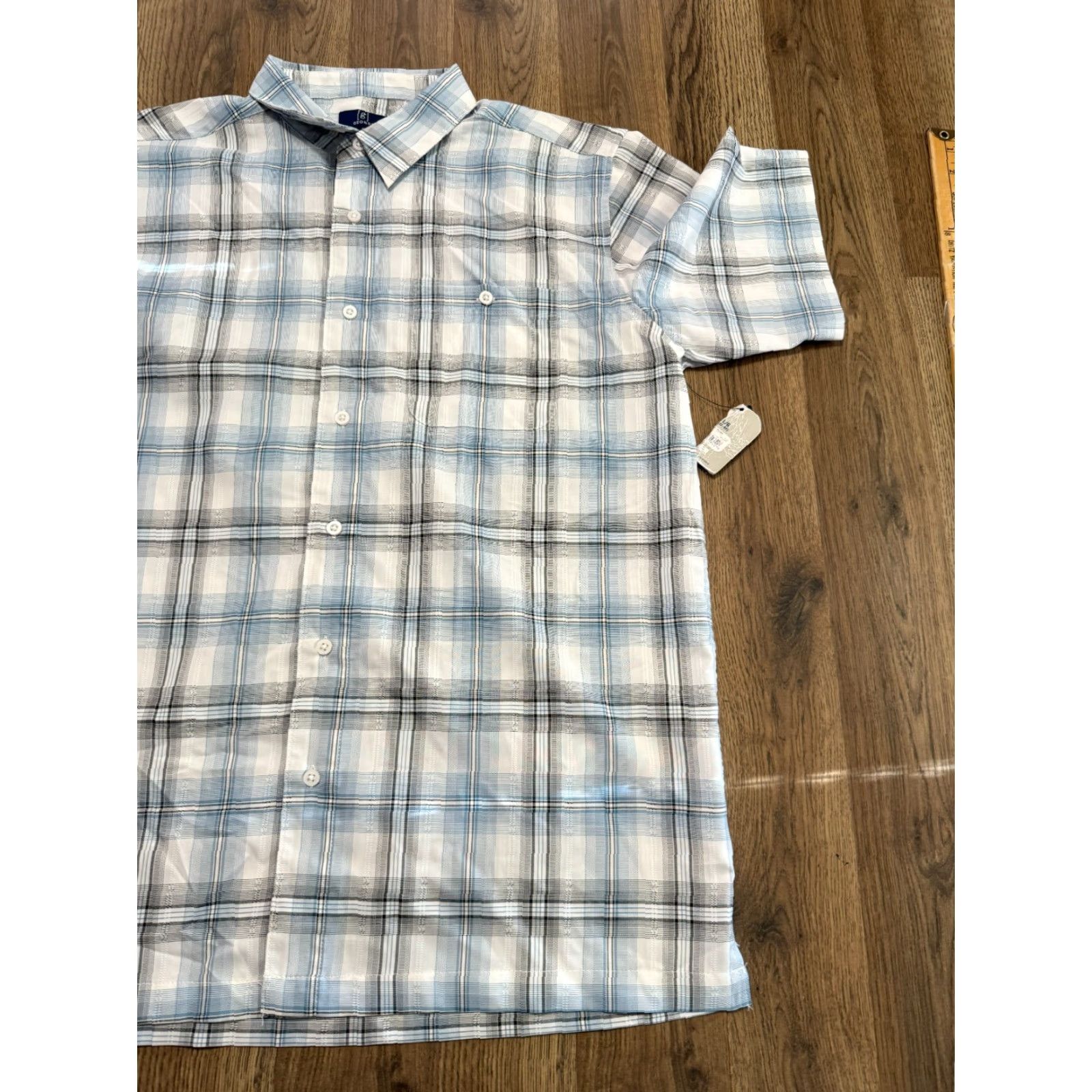 George George Shirt Mens Large Blue White Black Plaid Short Sleeve Button Up Shirt Size US L / EU 52-54 / 3 - 4 Thumbnail