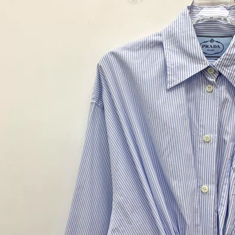 Prada Prada Blue and white striped logo triangle long-sleeved sh Size XXS / US 00 / IT 34 - 3 Thumbnail