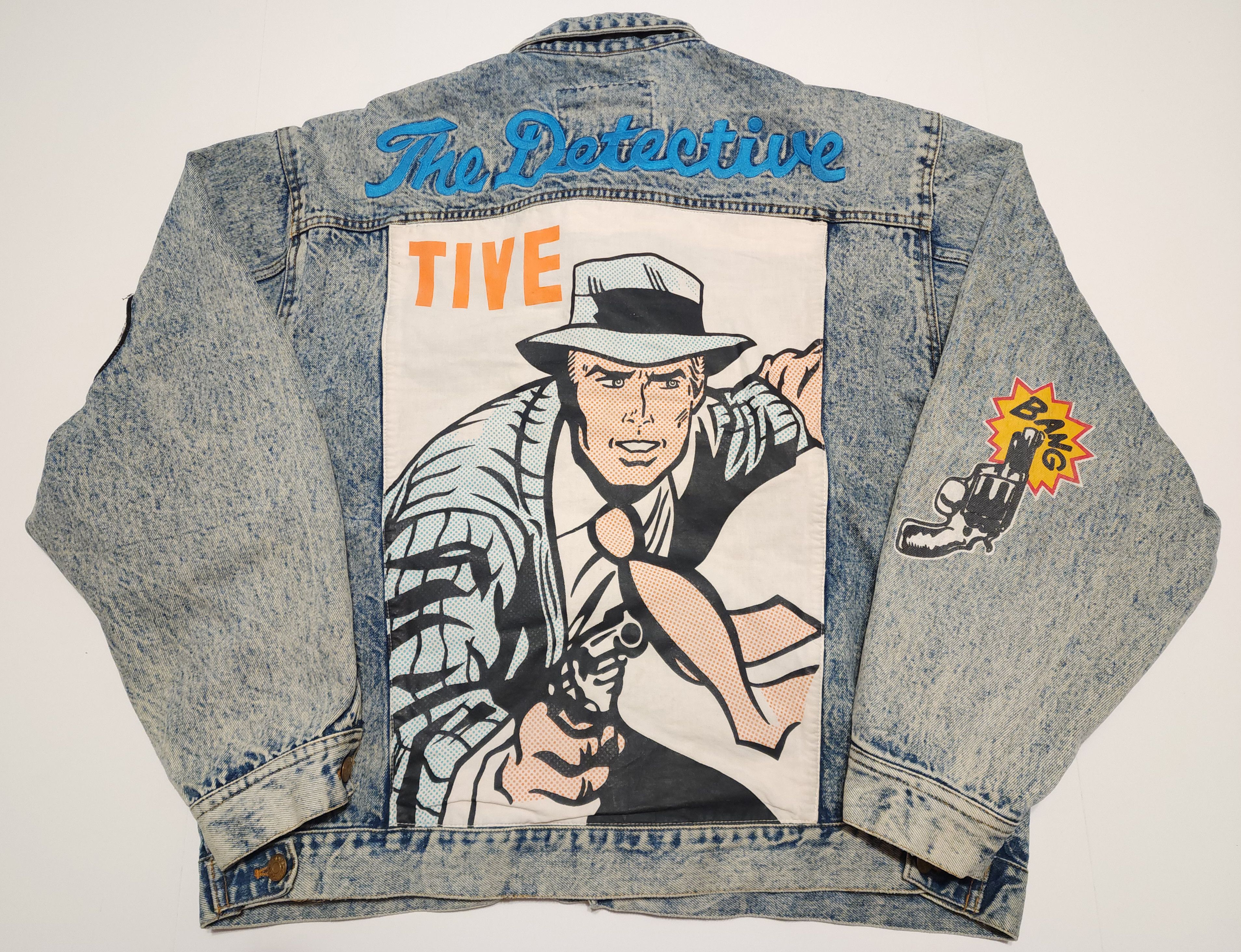 image of Denim Jacket 1980S Hysteric Et Vous Detective Embroidered Patches Jacket in Blue, Men's (Size Large