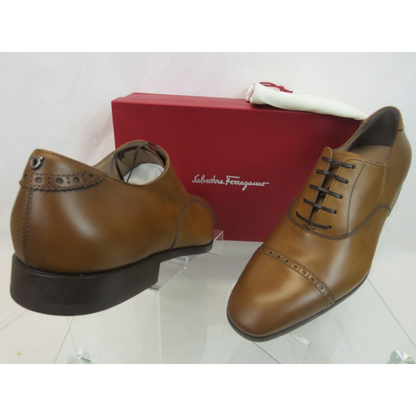 Salvatore Ferragamo FERRAGAMO BOSTON BROWN BROGUE LEATHER GANCINI OXFORDS 10.5 E Size US 11.5 / EU 44-45 - 8 Thumbnail