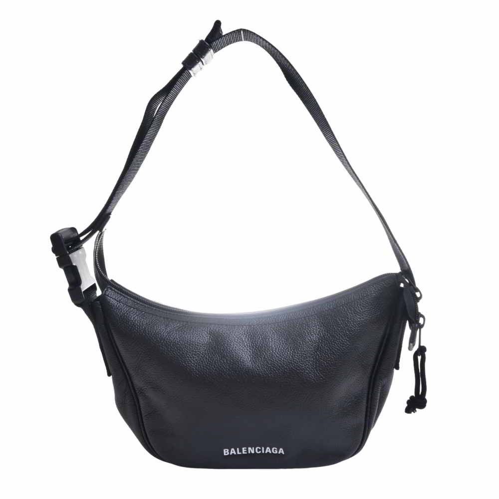 Balenciaga Leather Logo Shoulder Bag Black