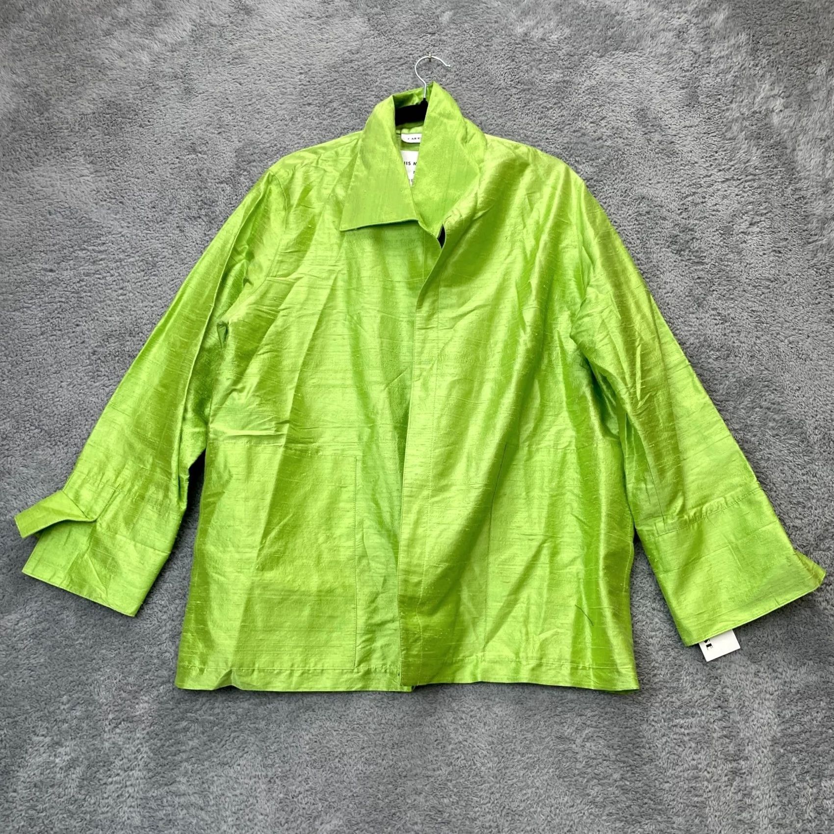 Vintage Caroline Rose Jacket Womens XL Green Silk Open Front Collared Basic Jacket Short Sleeve Casual Daywear Size XL / US 12-14 / IT 48-50 - 3 Thumbnail