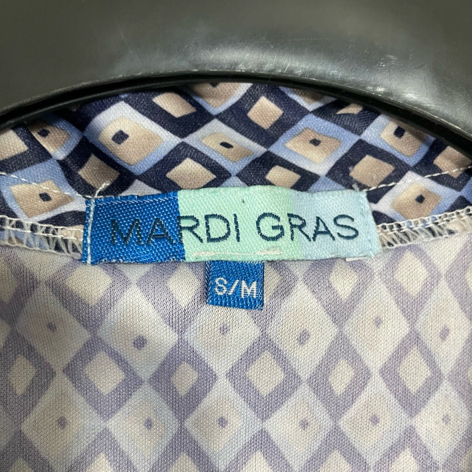 Vintage Mardi Gras Vintage Blue Diamond Patterned Collared Top - S/M Size M / US 6-8 / IT 42-44 - 3 Thumbnail
