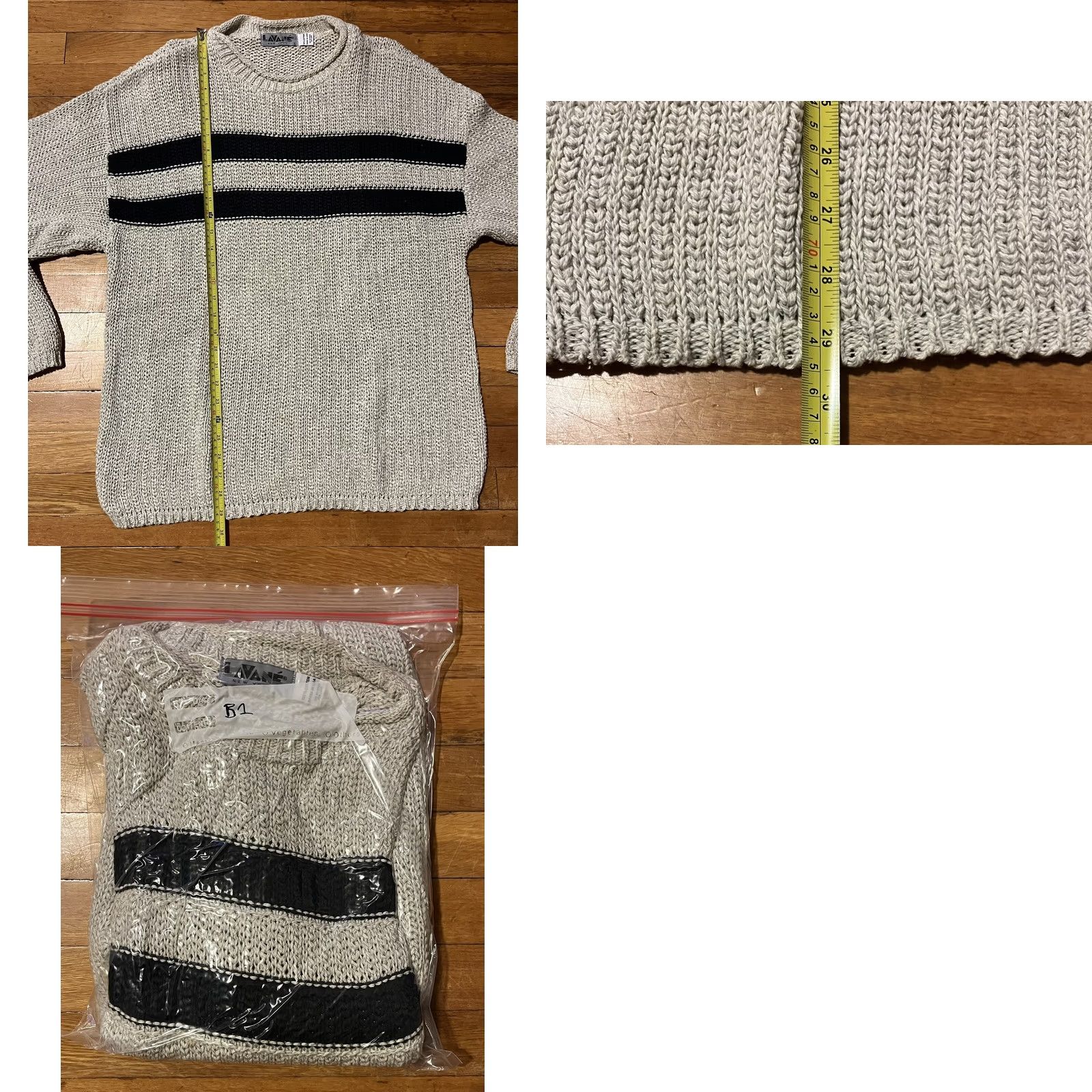 Savane VINTAGE Lavane Sweater Men’s Large Beige Blue 90s Stripes Crew Neck Knit Pullover Casual Formal Workwear Oversized Womens Mens Boys Girls Size US L / EU 52-54 / 3 - 8 Thumbnail