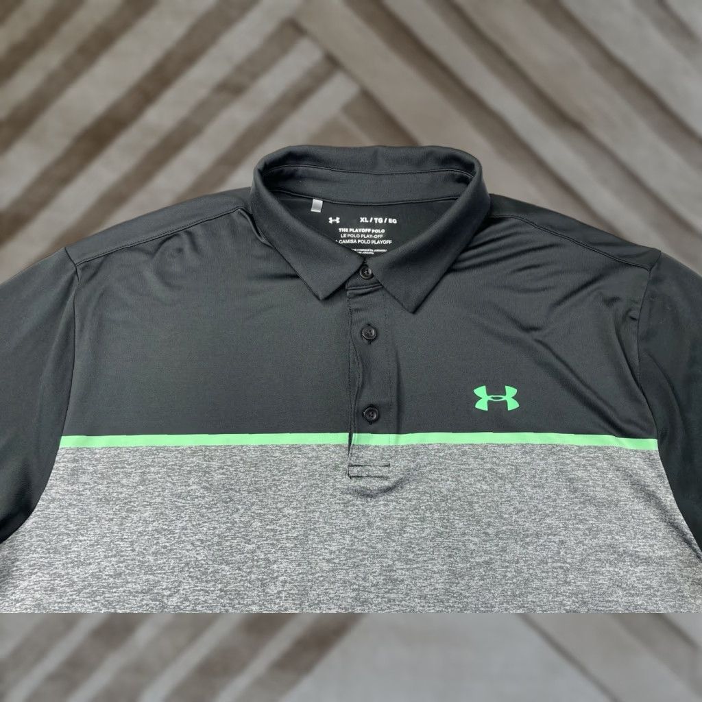 Under Armour Under Armour The Playoff Polo Mens XL Black/Green Stripe Short Sleeve Golf Shirt Size US XL / EU 56 / 4 - 1 Thumbnail